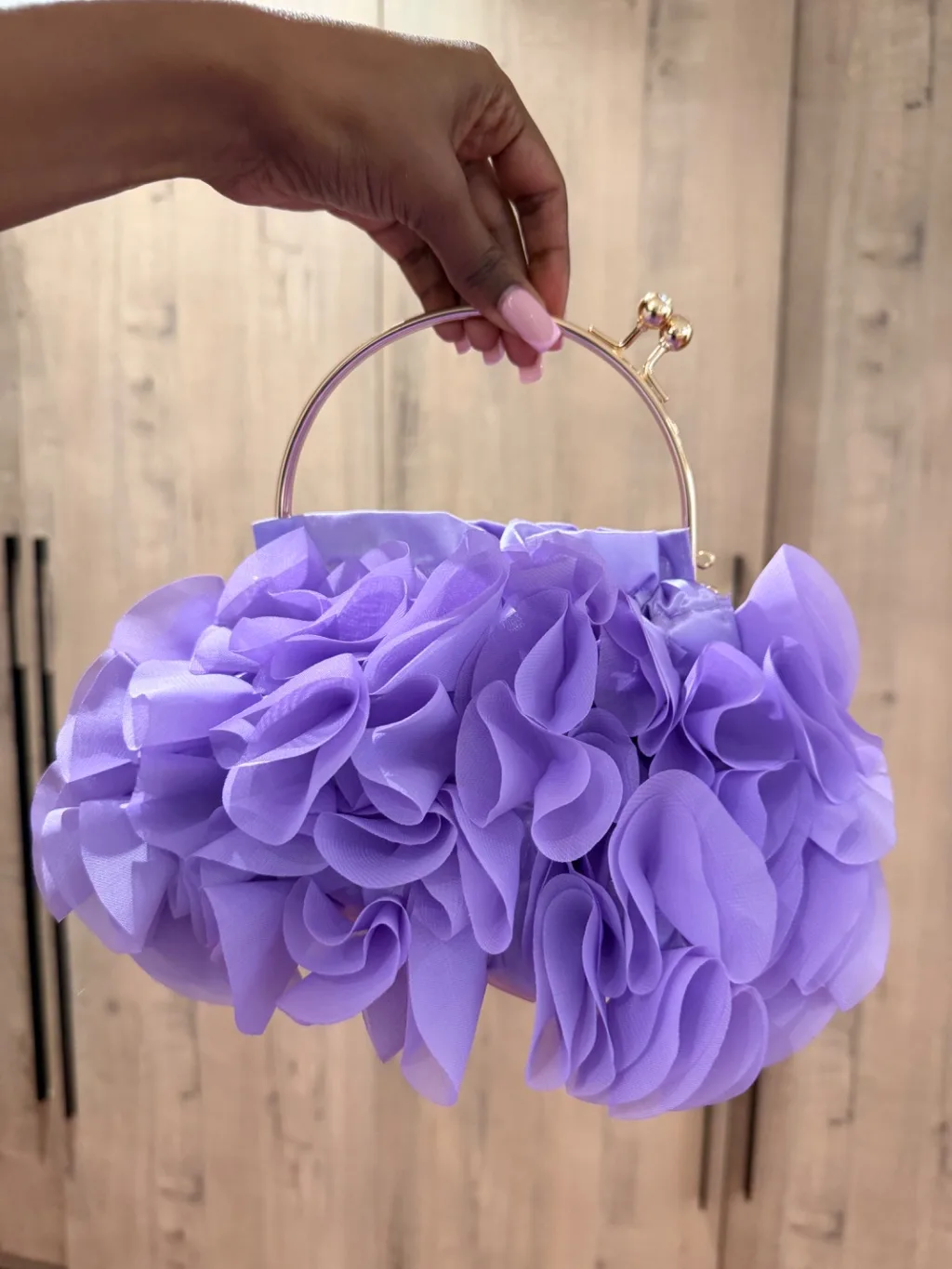 Lilac purple floral clutch bag