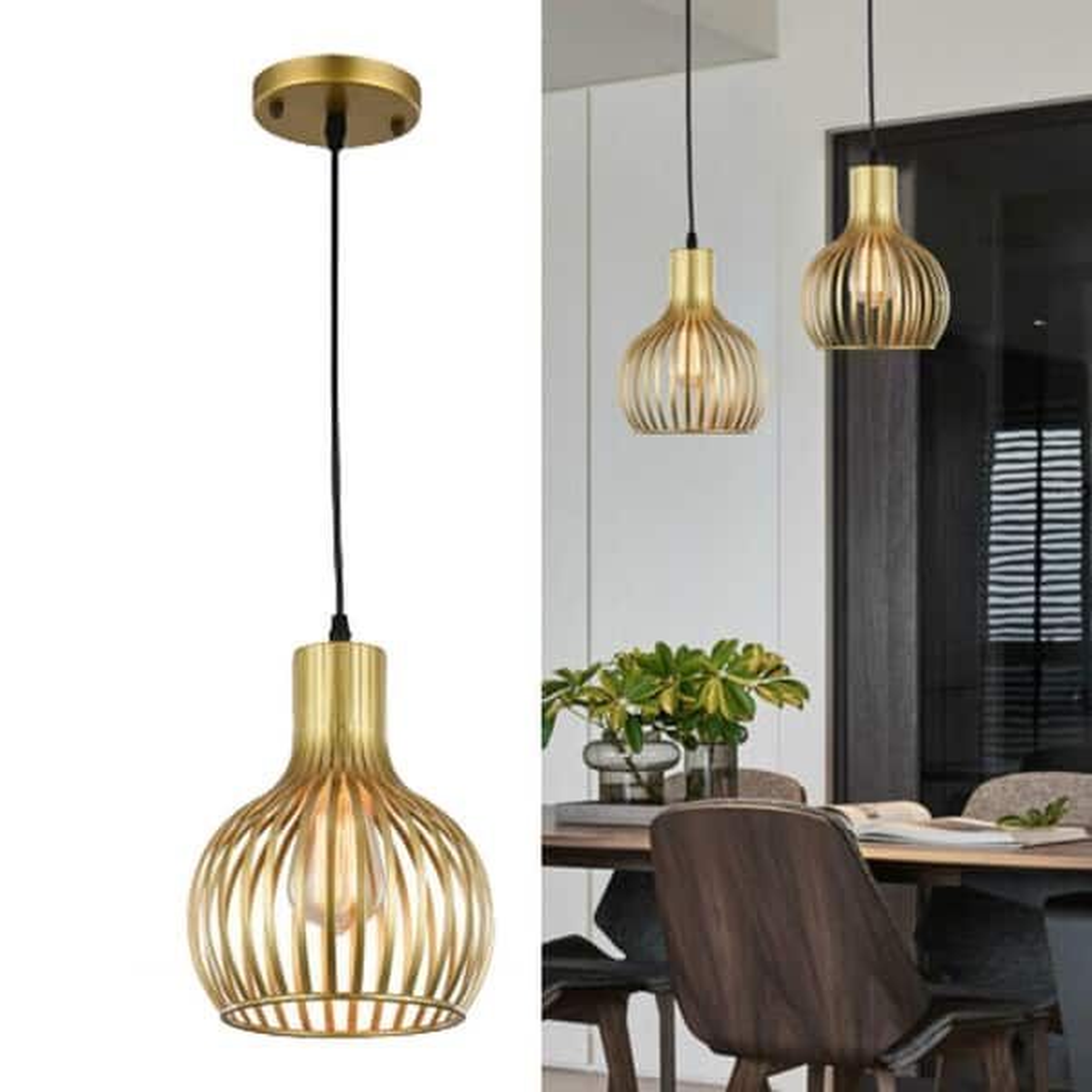 Aurelia Brushed Gold Cage Pendant Light