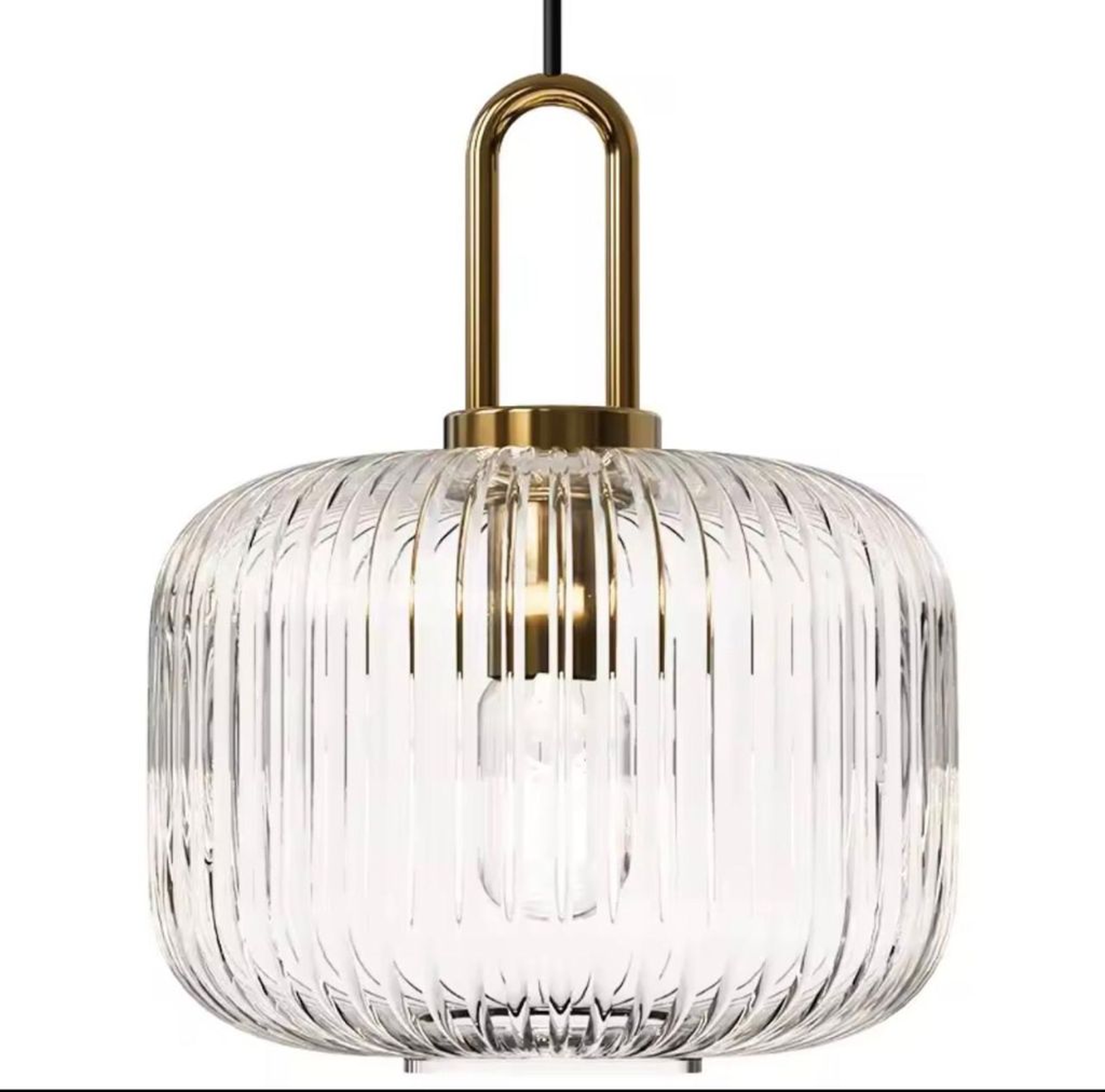 Polished Brass & Fluted Crystal Drum Light