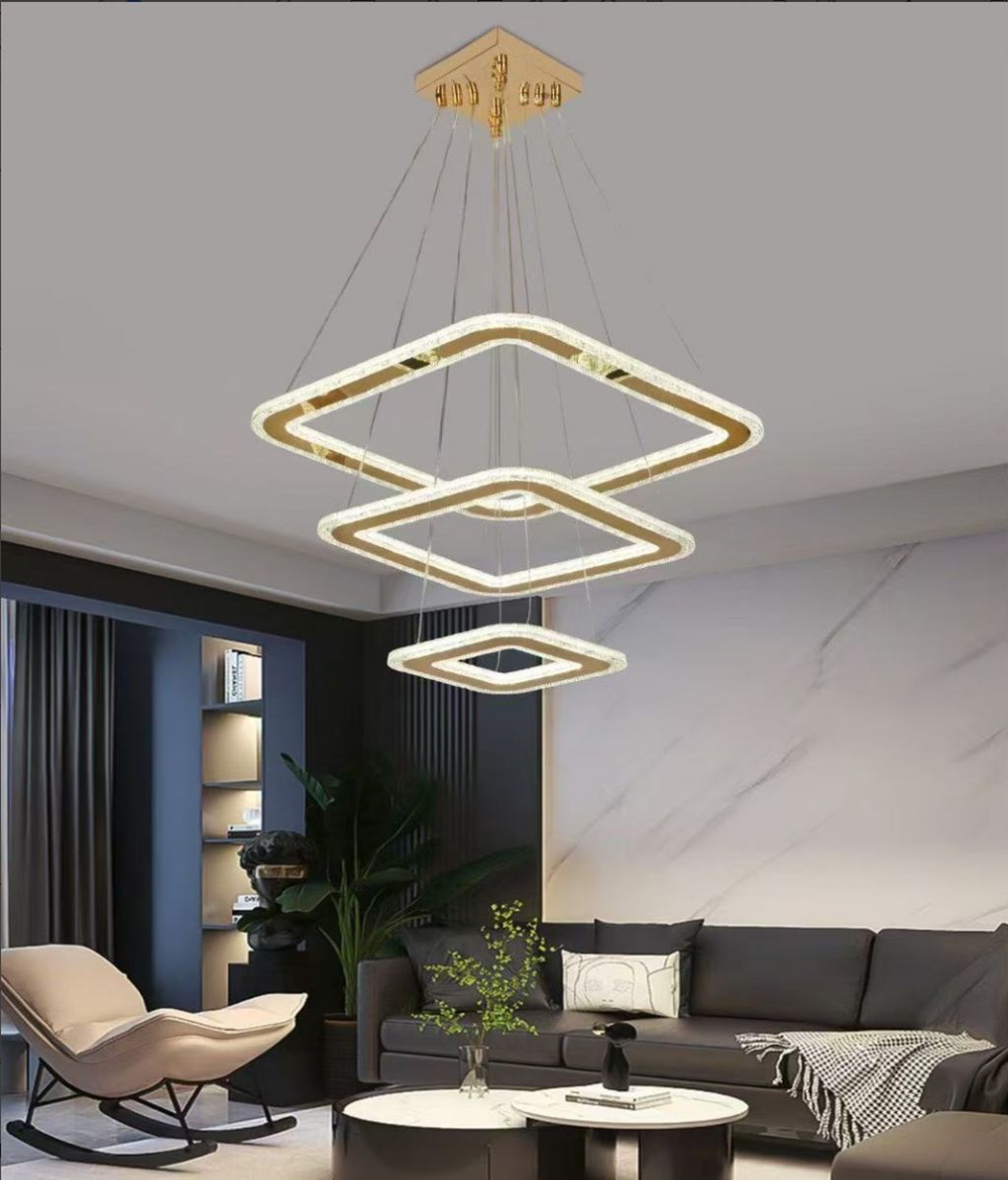 The Luminescent Geometric Halo Chandelier
