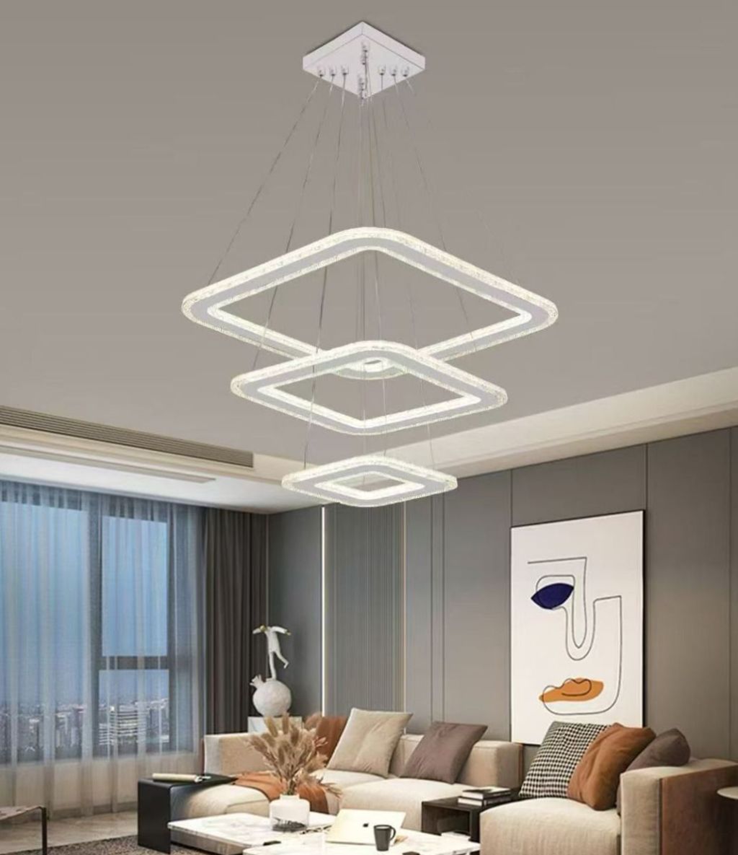 The Luminescent Geometric Halo Chandelier