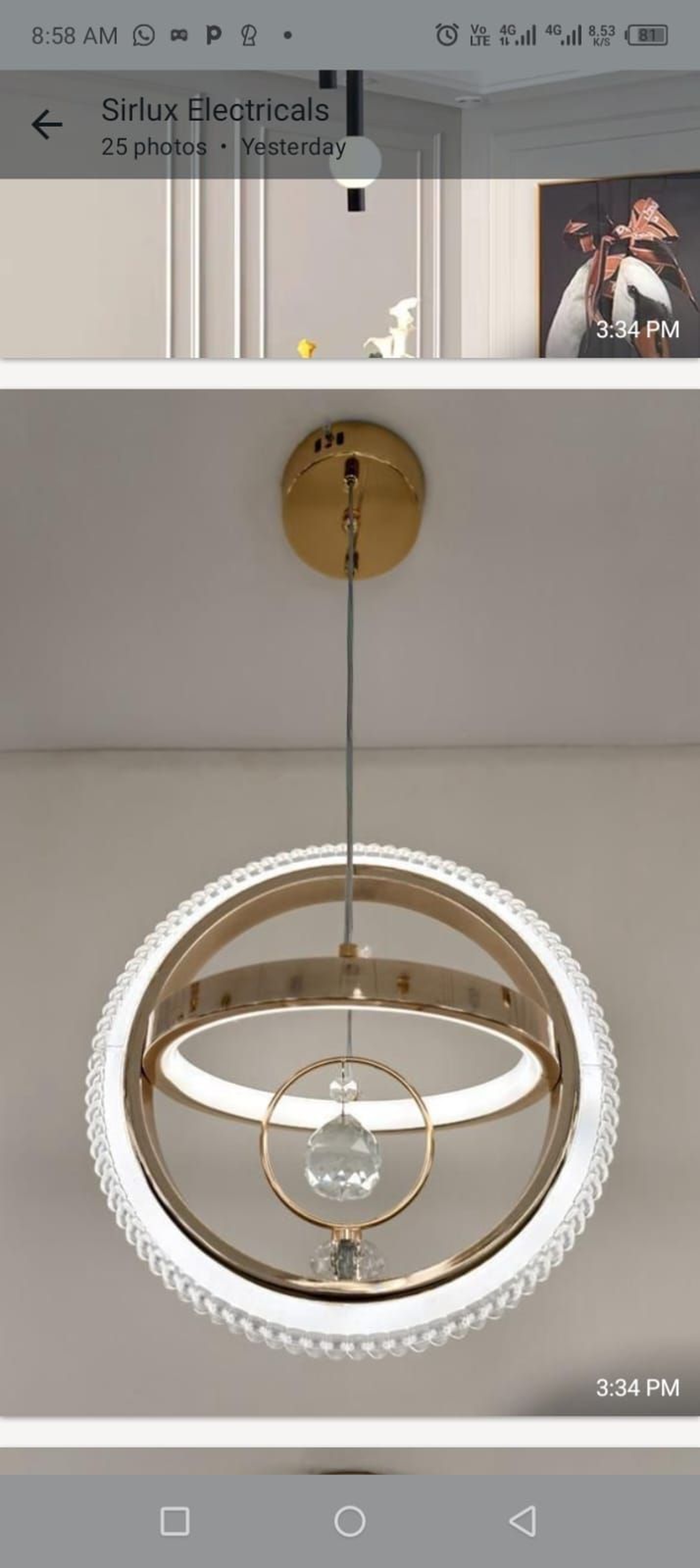Contemporary Nested Ring Pendant Light with Center Crystal Drop