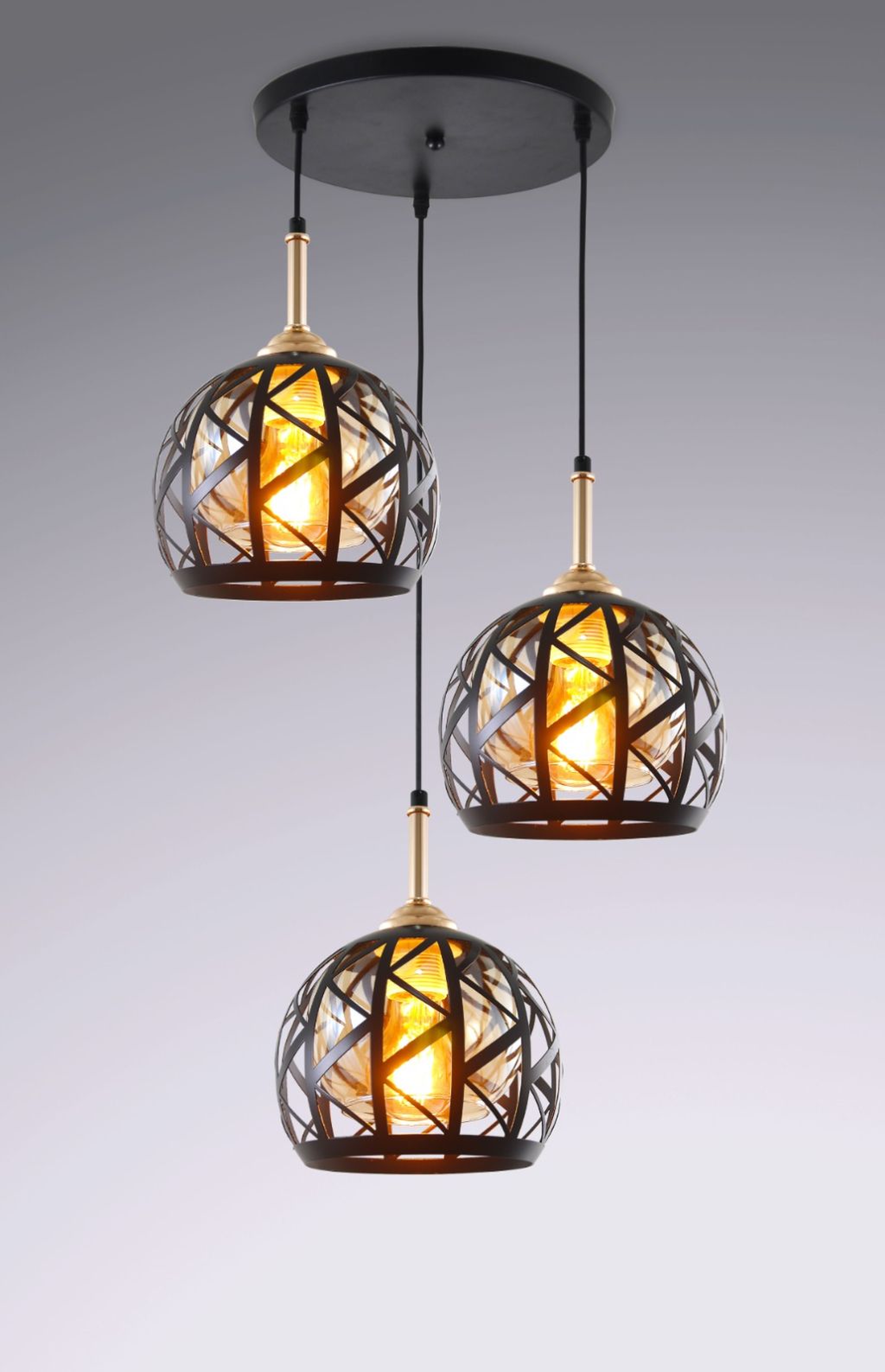 Industrial Cage Pendant Light with Natural Jute Rope Accents