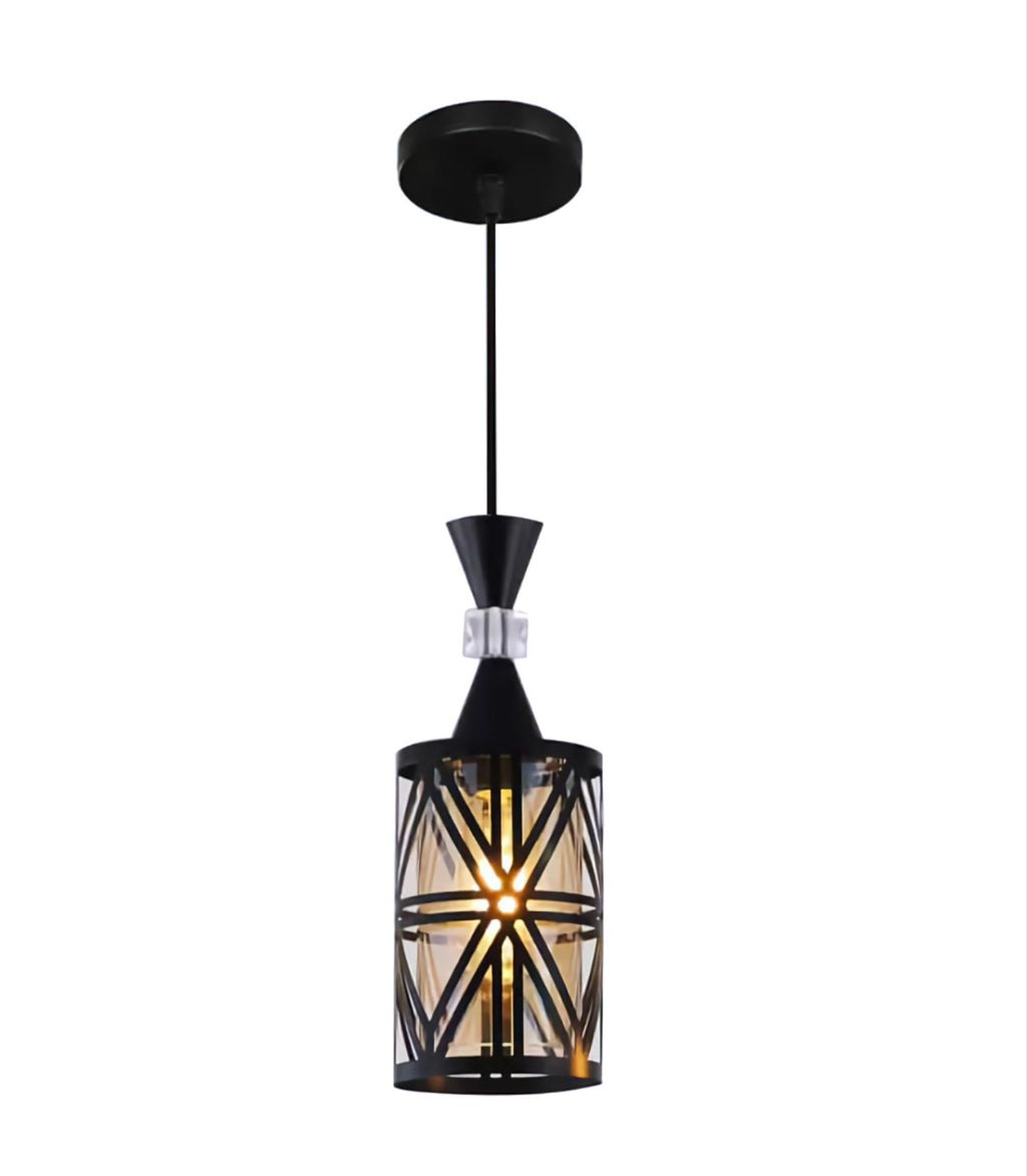 Industrial Cage Pendant Light with Natural Jute Rope Accents