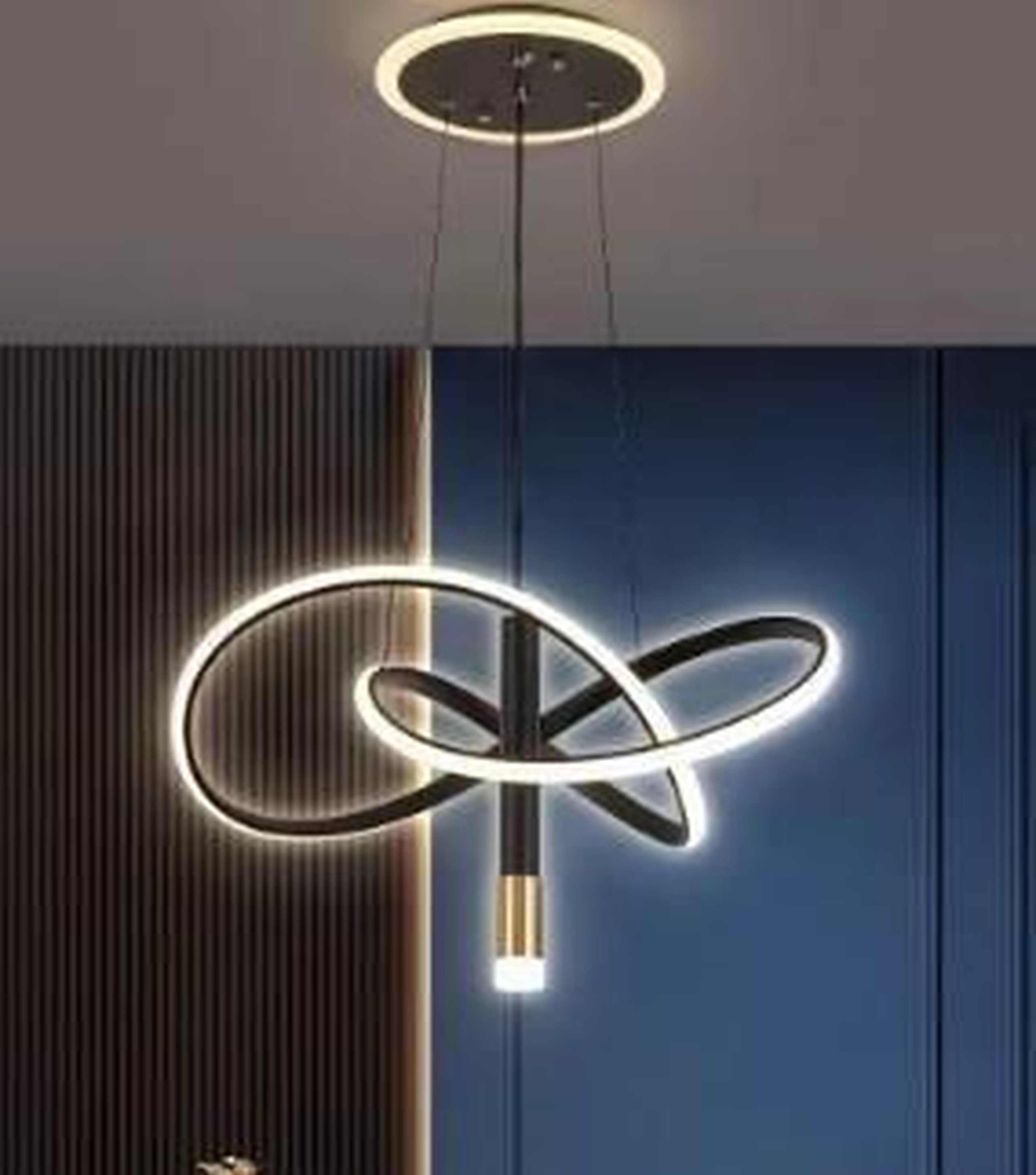 Contemporary Orbital LED Pendant with Central Cylindrical Downlight