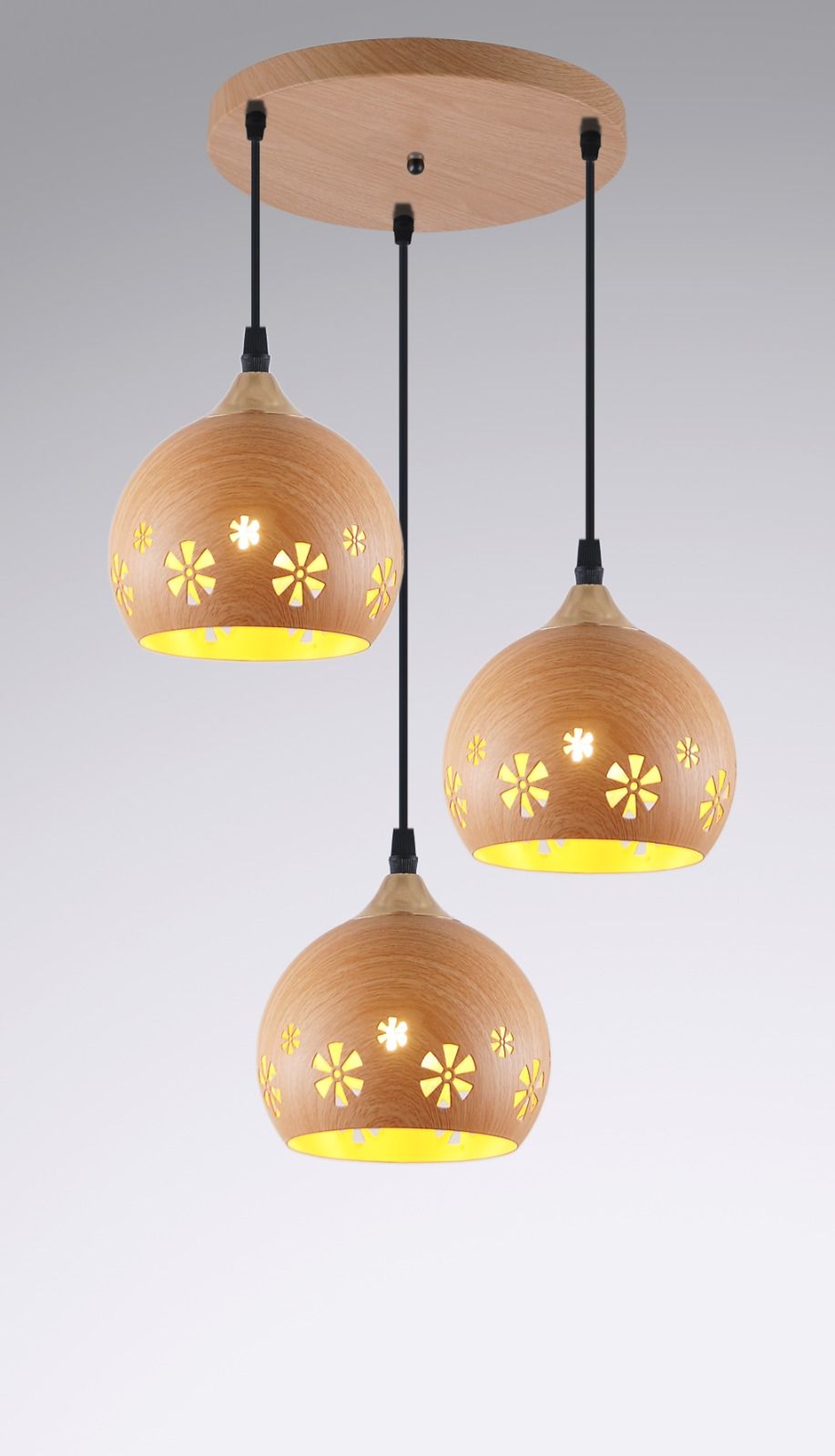 Artisanal Wood-Grain Cluster Pendant with Floral Filigree Cutouts