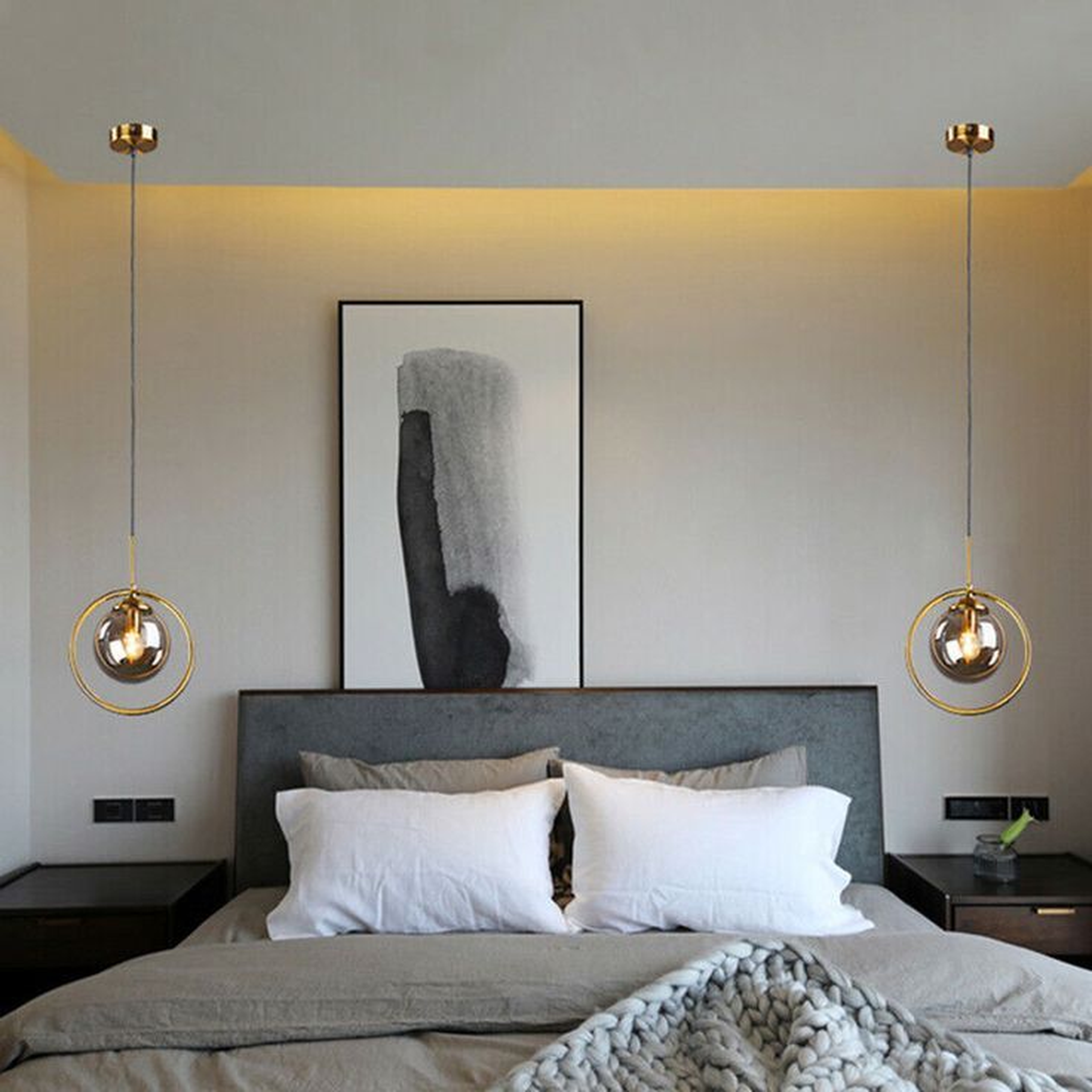 Contemporary Floating Globe Pendant with Slim Circular Frame