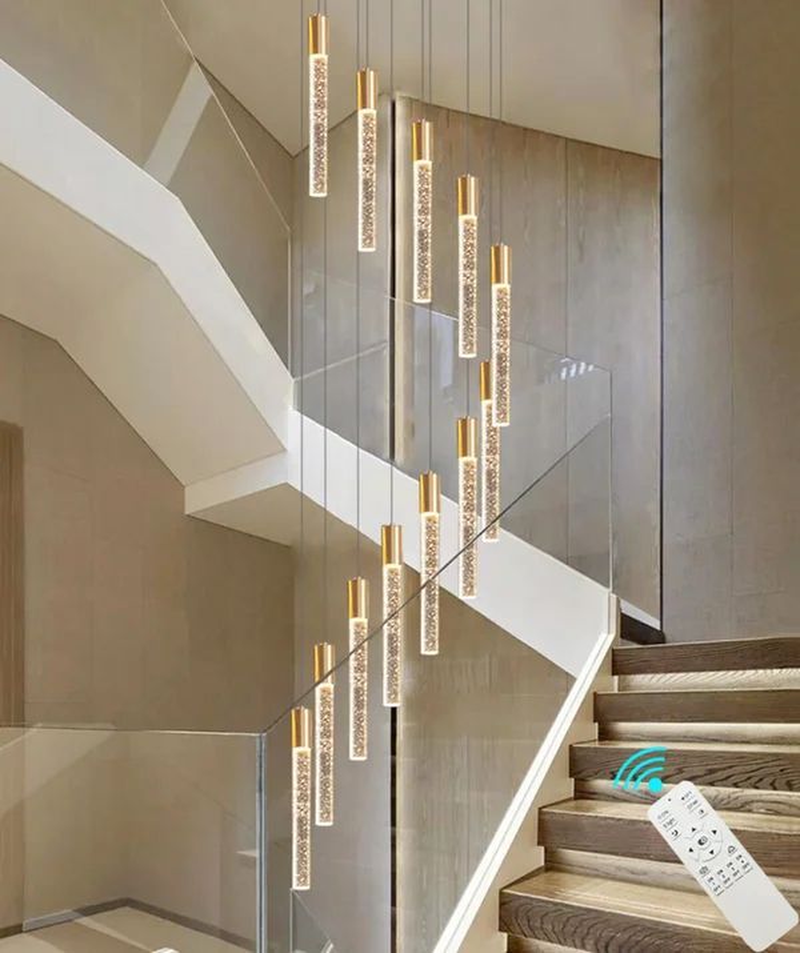 Grand Multi-Drop Spiral Pendant with Faceted Crystal Cylinders