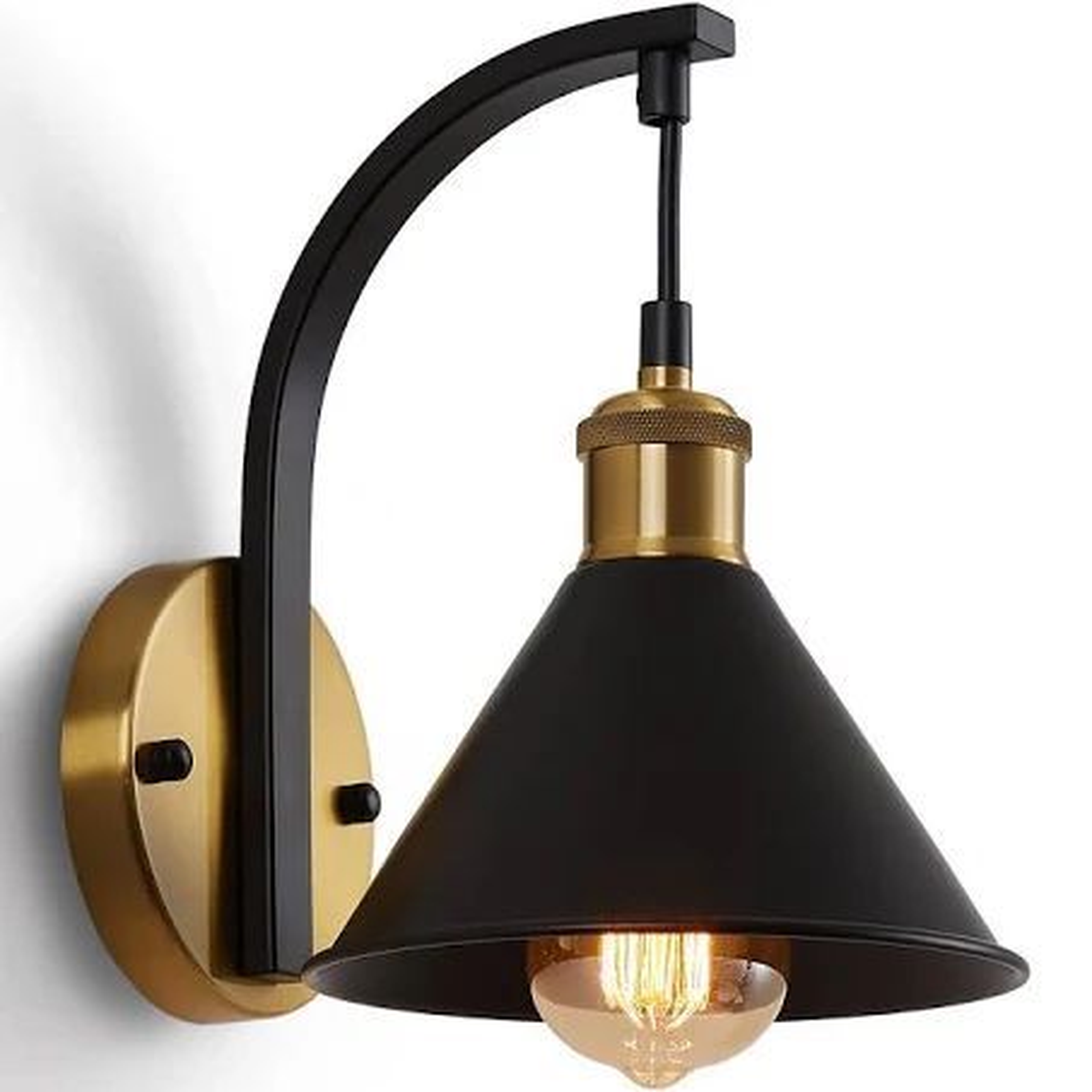 Mid-Century Industrial Wall Lamp with Curved Support and Conical Shade