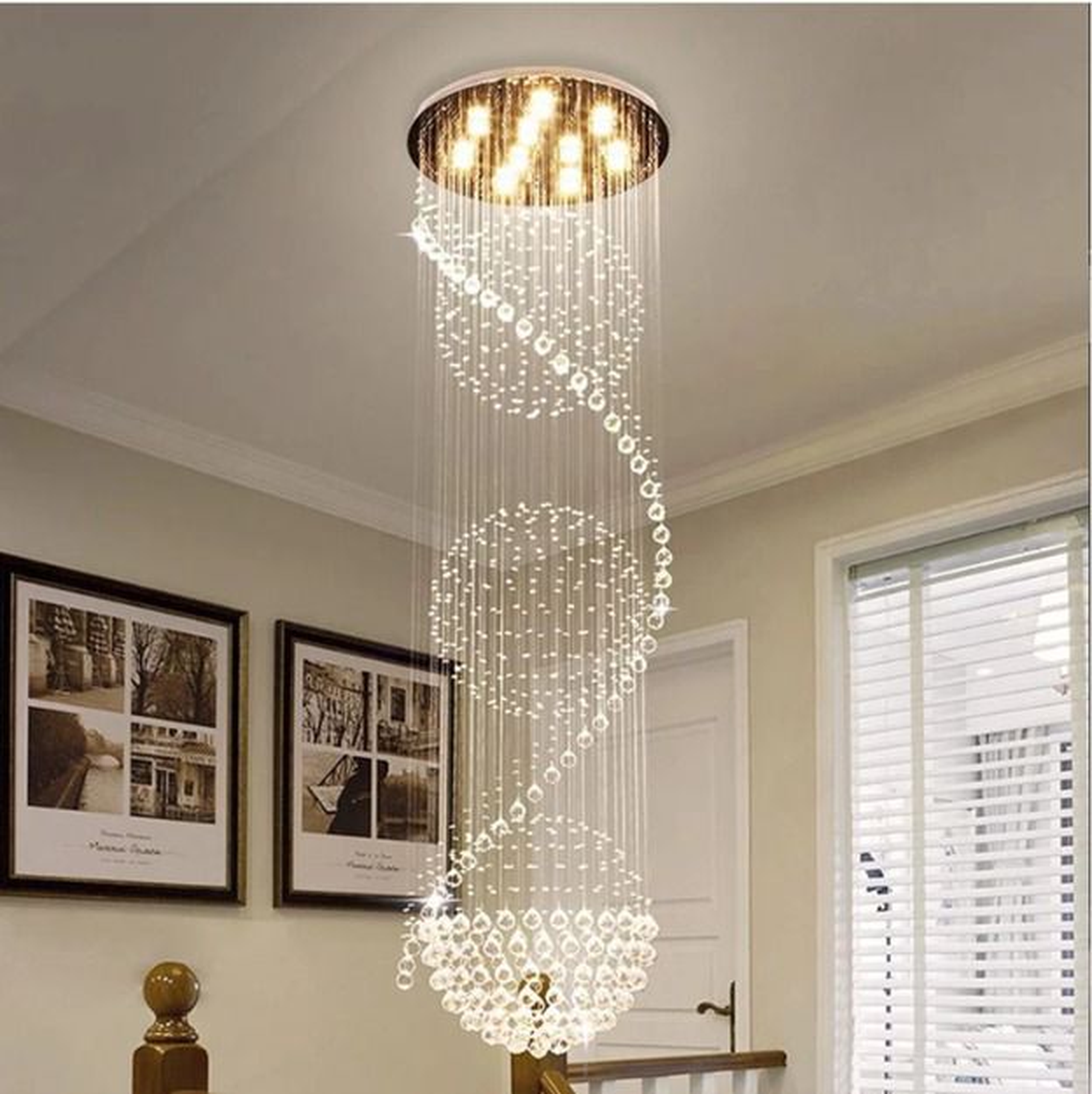 Grand Multi-Tier Spiral Chandelier with Precision-Cut Crystal Spheres