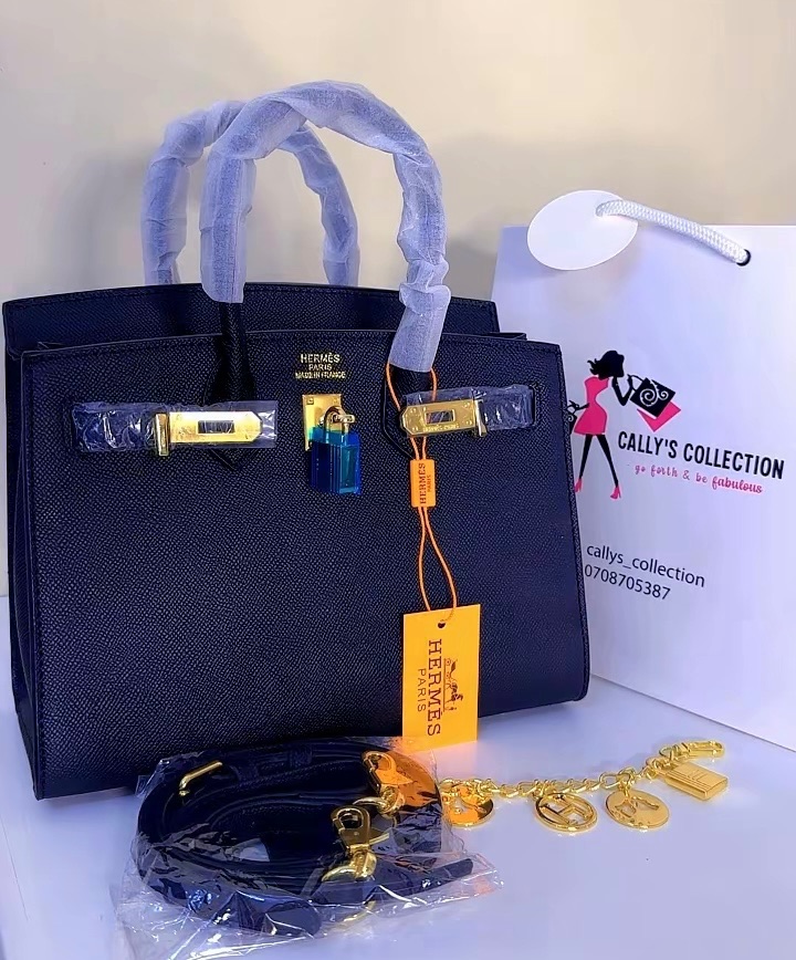 25cm Black Hermes Birkin bag
