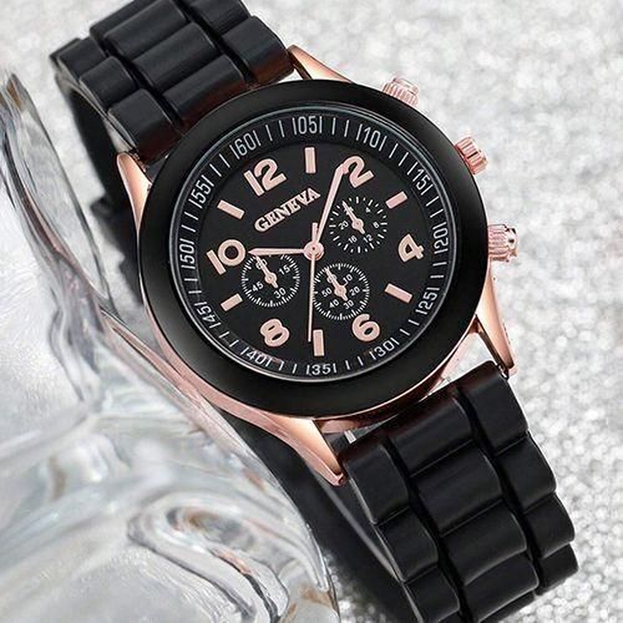 Fashion Three Eyes Couple Watch + Love Bracelet - Black/White