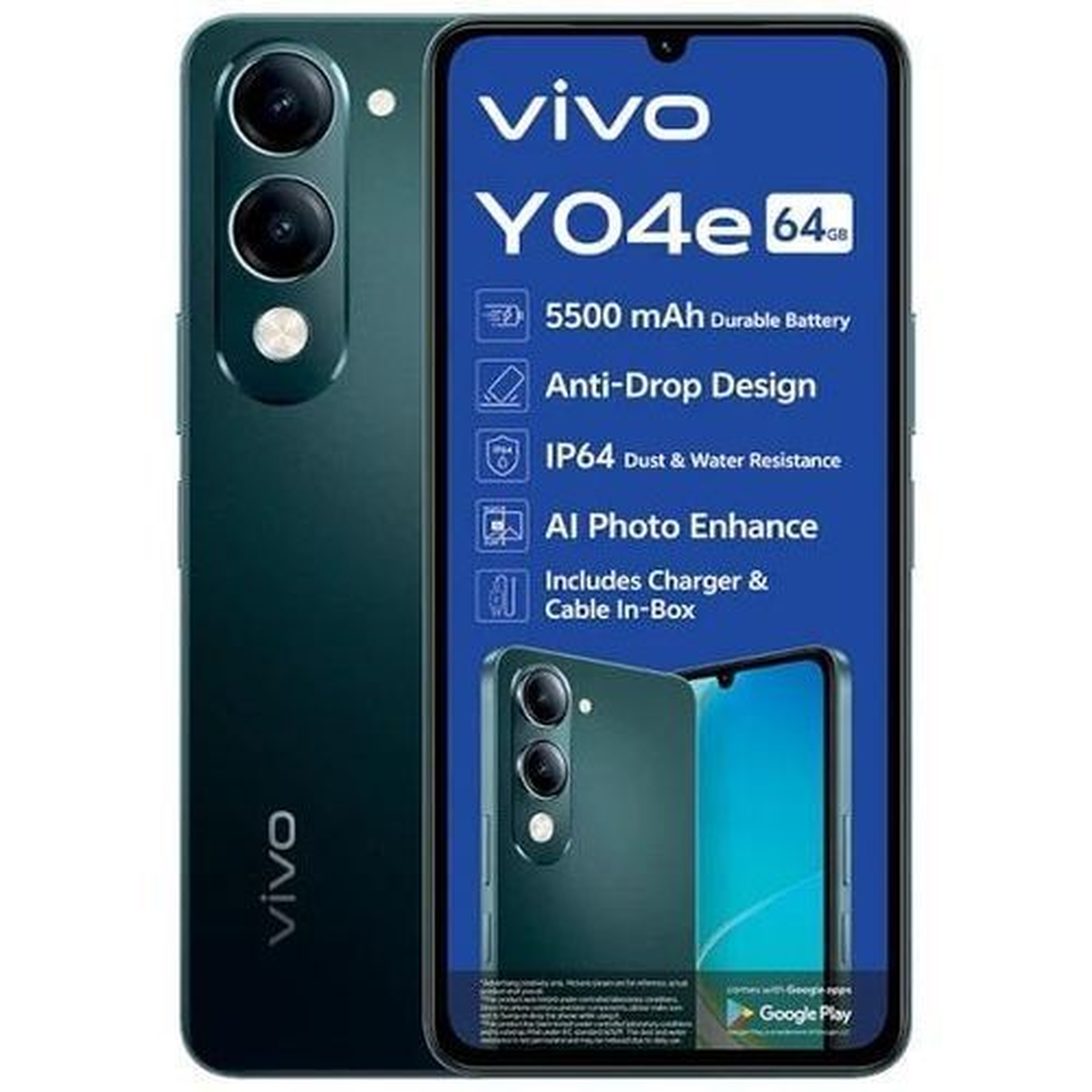 Vivo Y04e 4G, 6.74", 4GB RAM + 64GB Storage (Dual SIM), 5500mAh - Green