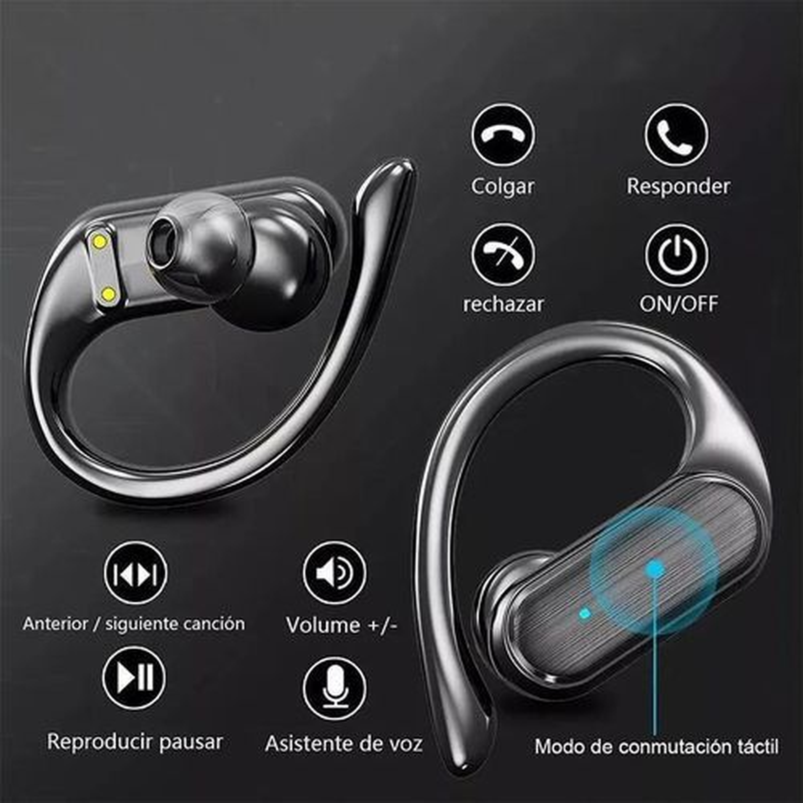 GtyGo Earphones Wireless Bluetooth EarHooks Touch Control Earbuds