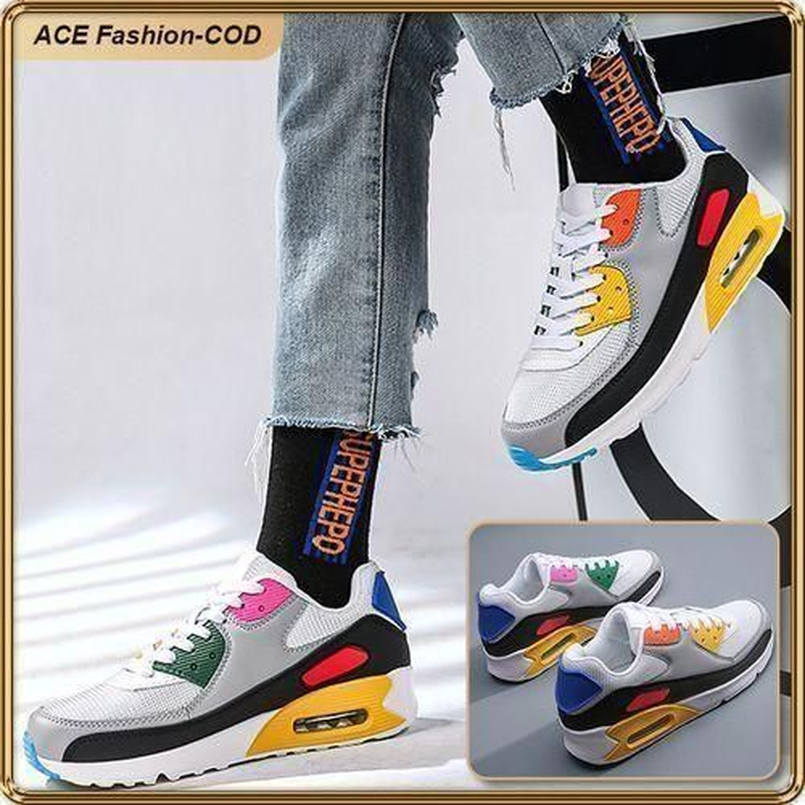 ASHION KQ Premium Unisex Sneakers With Breathable Mesh PU Cushion Sole Anti-Slip Design