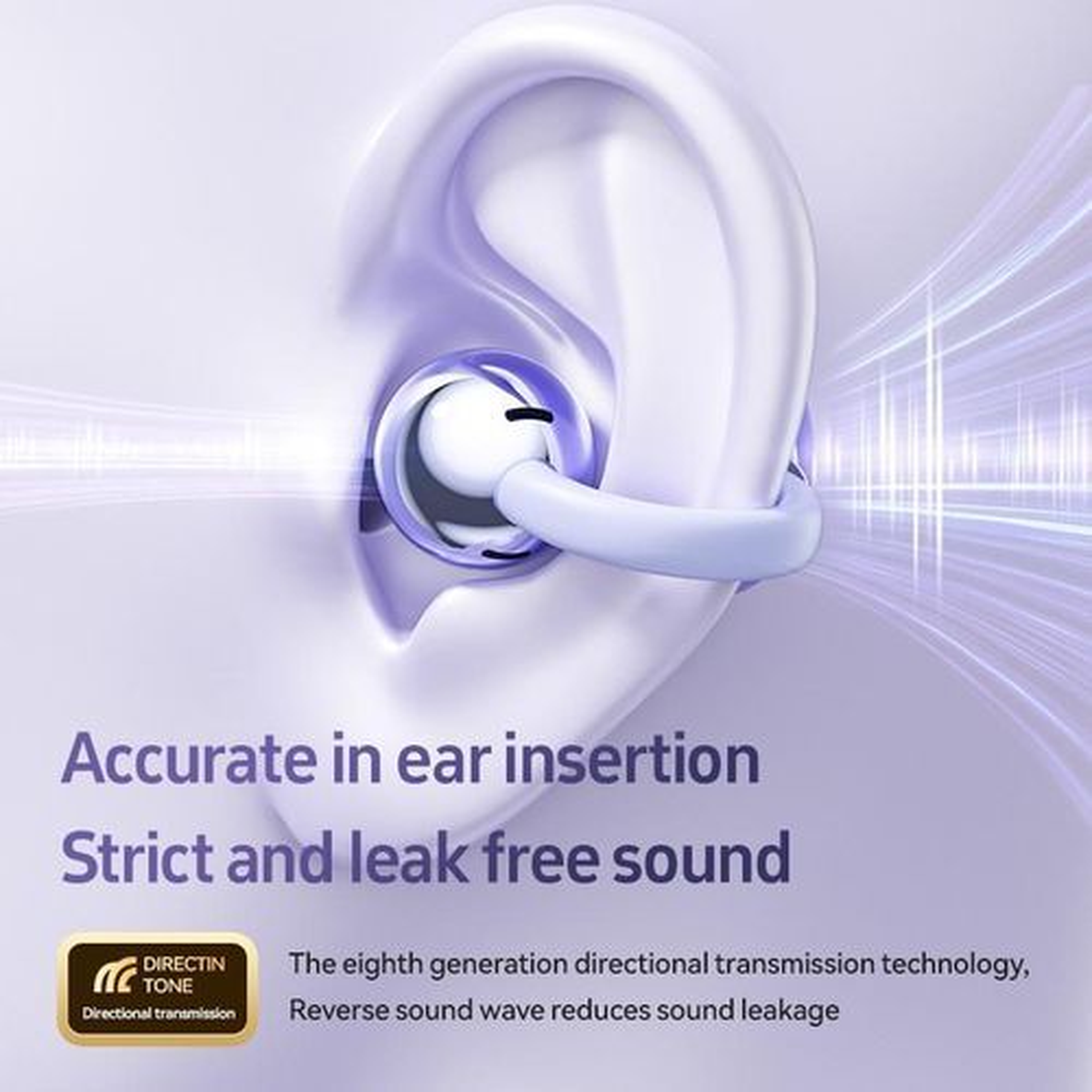 Open Ear Clip On Wireless Bluetooth Earbuds Over Ear Pressure-Free Comfort Earphones - Purple