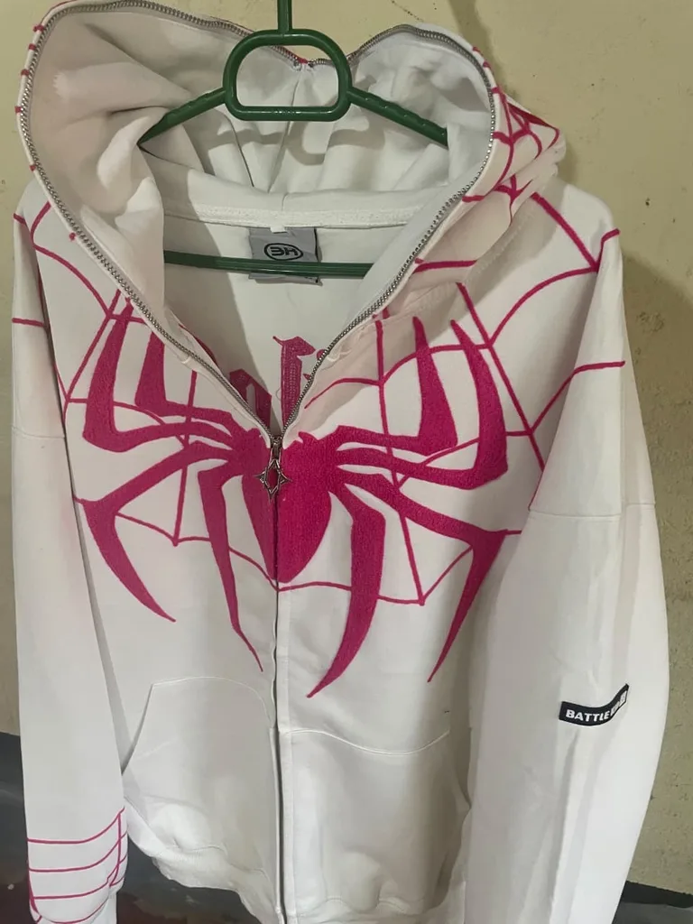 White Web Graphic Full Zip Hoodie