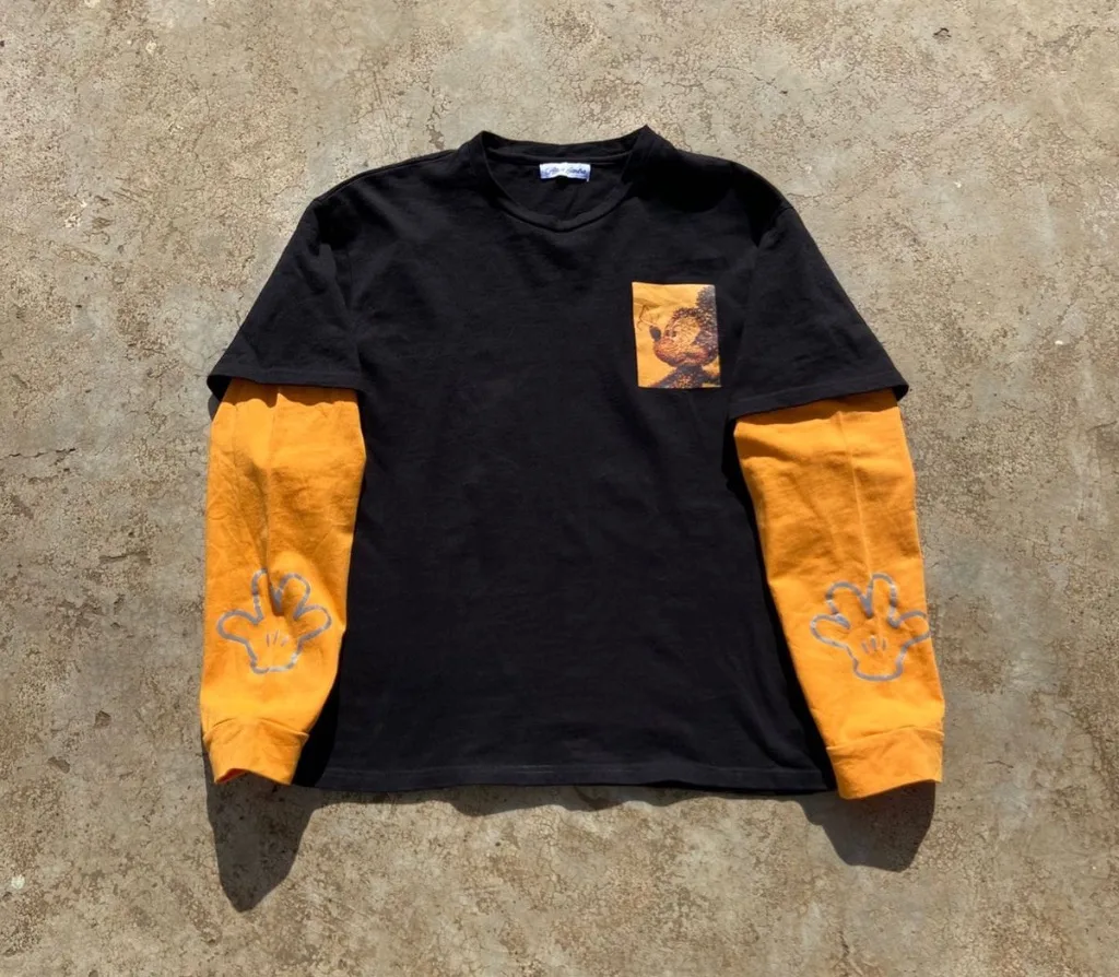 Double Layer Long Sleeve Tee | Black + Orange | Cartoon Graphic