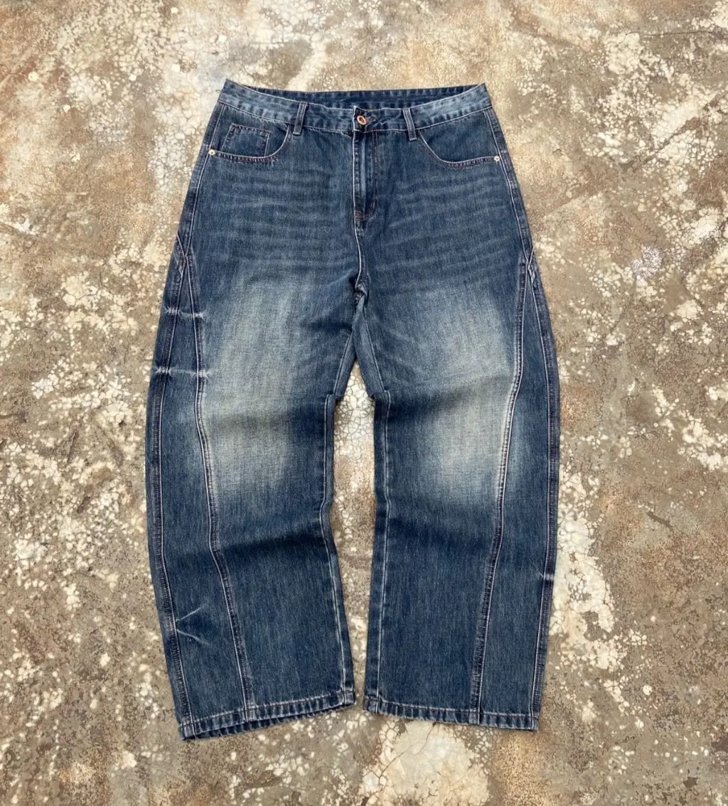 Y2K Paneled Barrel Jeans - Dark Wash | Designer Horseshoe Cut