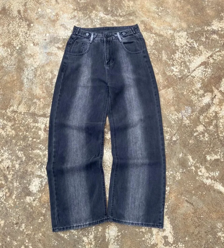 Y2K Barrel Leg Jeans - Washed Black | Adjustable Waist | Horseshoe Fit