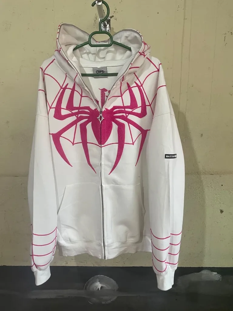 White Web Graphic Full Zip Hoodie