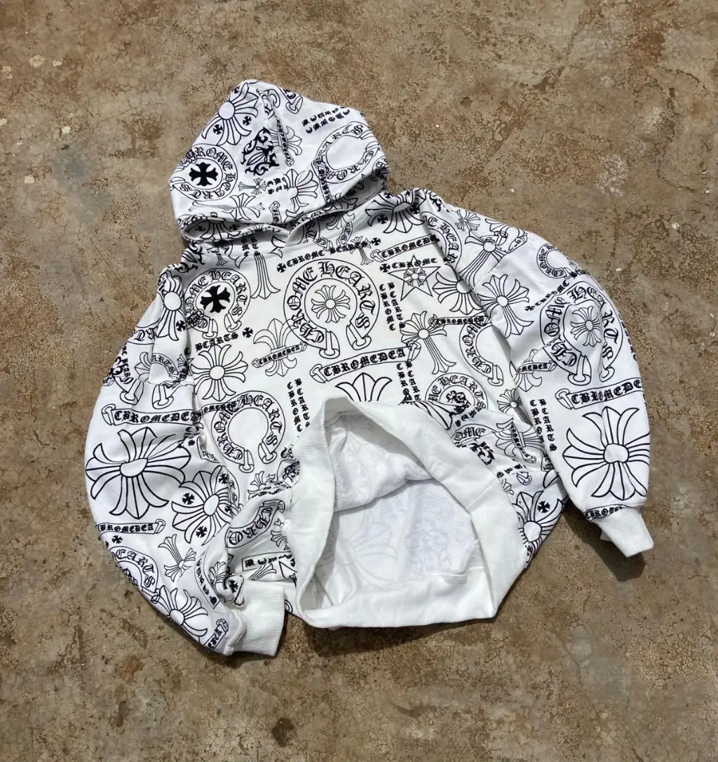Chrome Hearts Style AOP Hoodie - White Gothic Print | Oversized