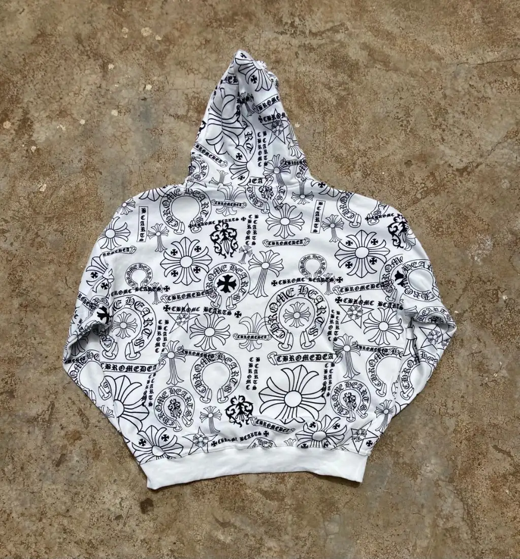 Chrome Hearts Style AOP Hoodie - White Gothic Print | Oversized