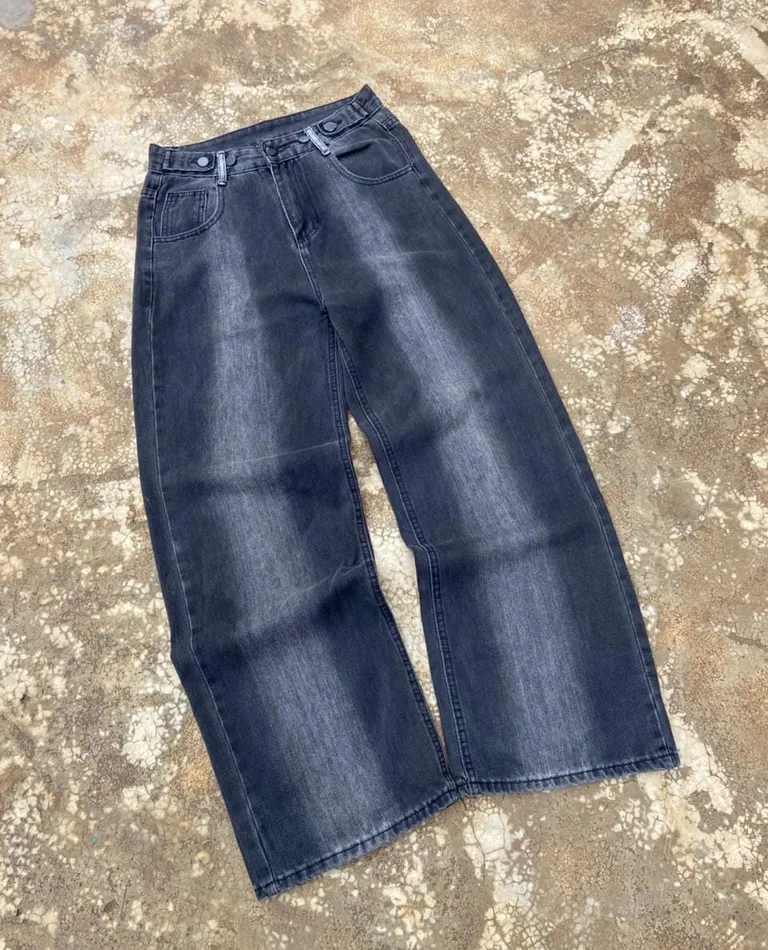 Y2K Barrel Leg Jeans - Washed Black | Adjustable Waist | Horseshoe Fit