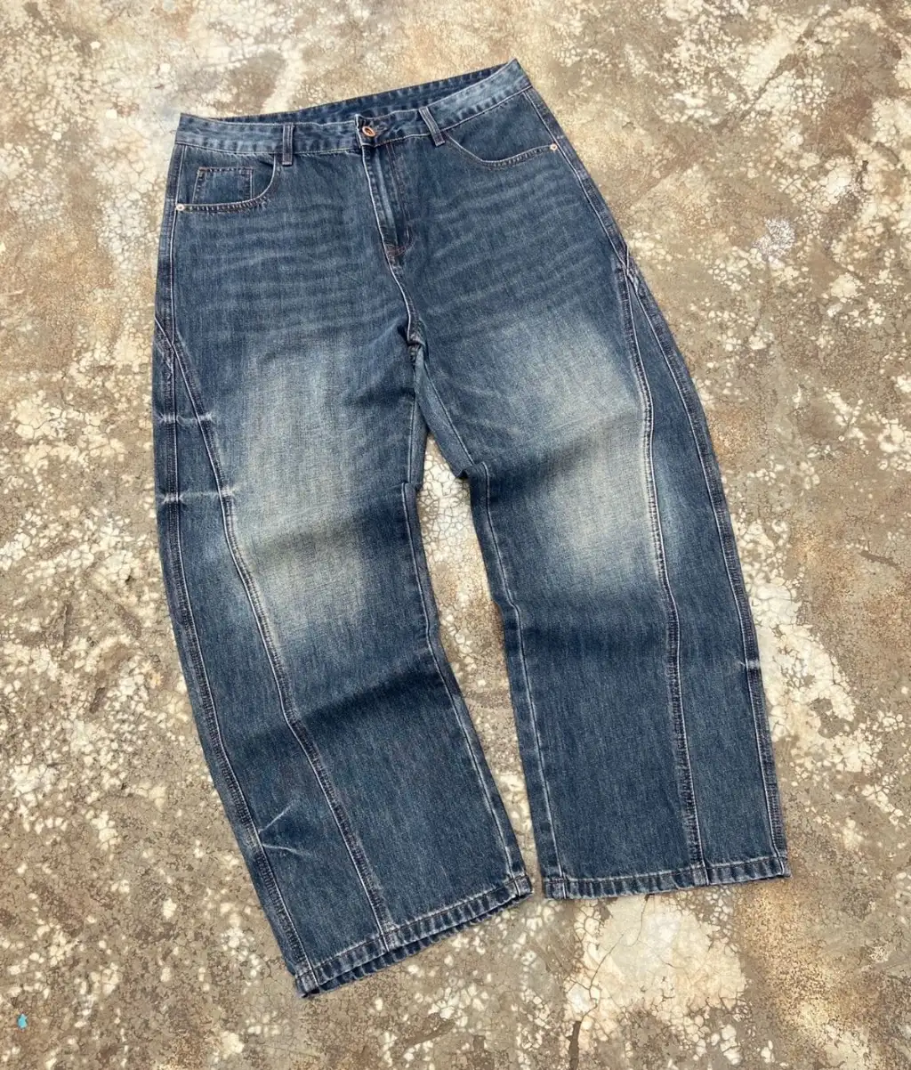 Y2K Paneled Barrel Jeans - Dark Wash | Designer Horseshoe Cut