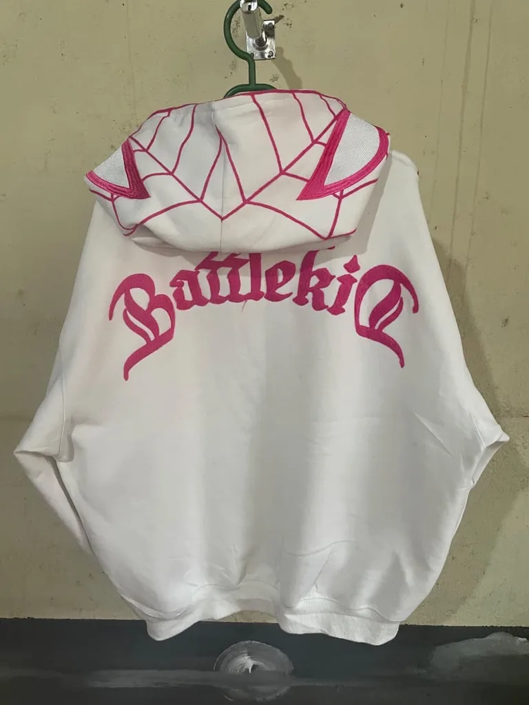 White Web Graphic Full Zip Hoodie