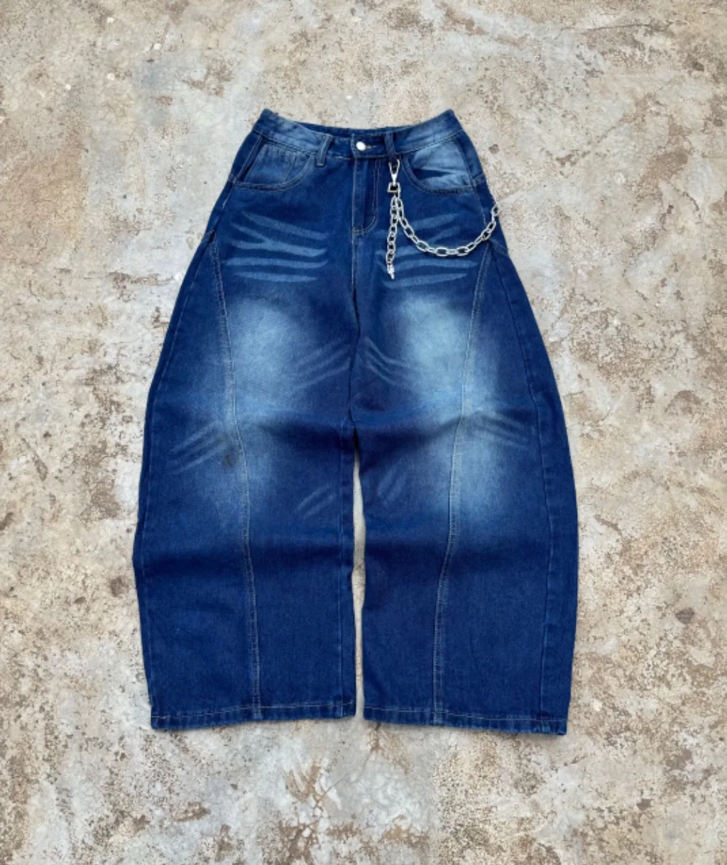 Vintage Washed Indigo Sculpted Barrel-Leg Jeans