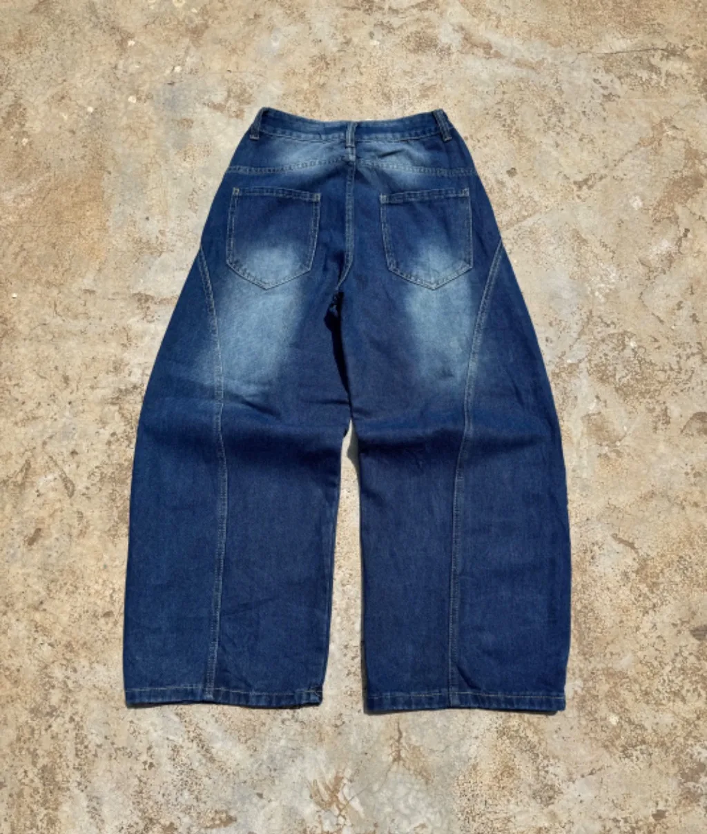 Vintage Washed Indigo Sculpted Barrel-Leg Jeans