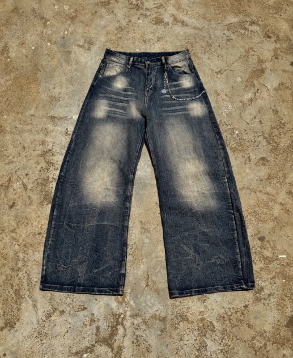 Vintage Blasted Wash Wide Leg Jeans