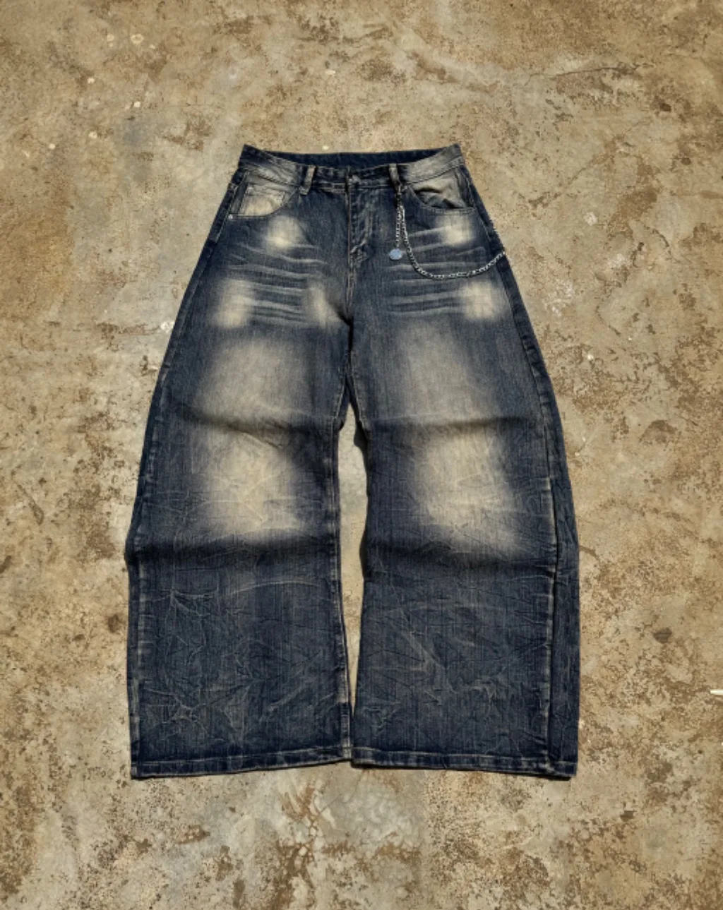 Vintage Blasted Wash Wide Leg Jeans