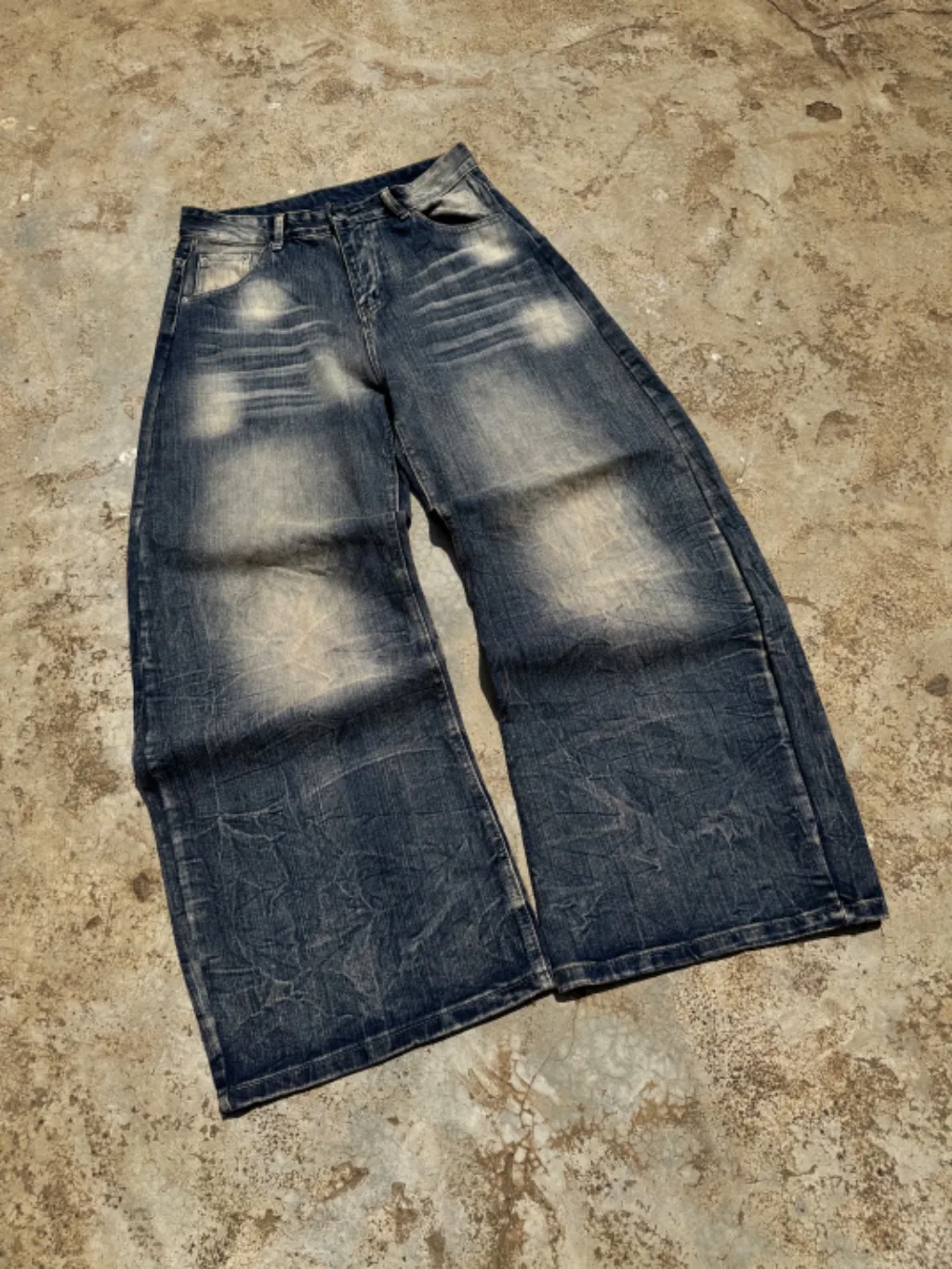 Vintage Blasted Wash Wide Leg Jeans