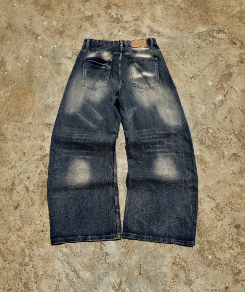 Vintage Blasted Wash Wide Leg Jeans