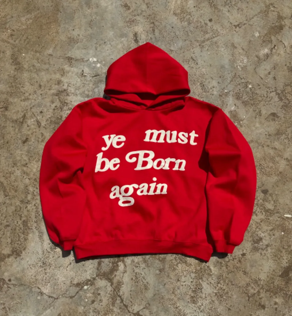 Vintage Red "ye must be Born again" Statement Hoodie Large