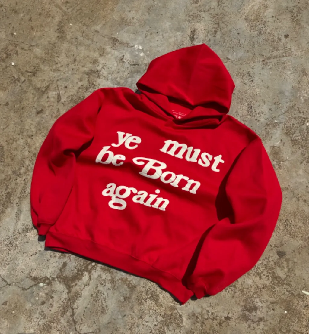 Vintage Red "ye must be Born again" Statement Hoodie Large
