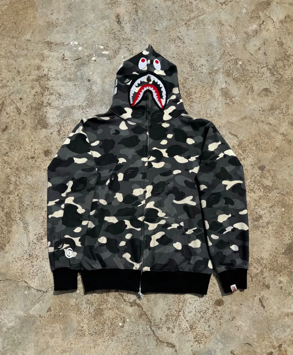 Vintage Glow-in-the-Dark Camo Shark Full-Zip Hoodie