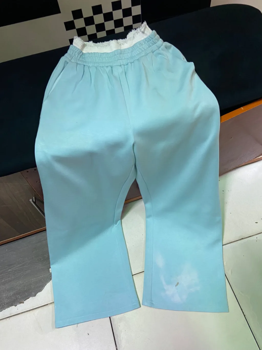 Y2K Flared Sweatpants | Baby Blue | Lace Waistband | Wide Leg