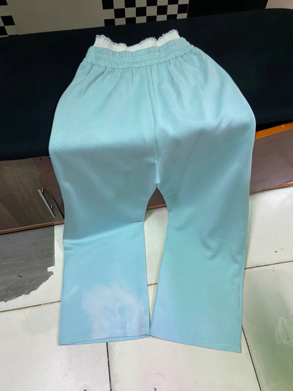 Y2K Flared Sweatpants | Baby Blue | Lace Waistband | Wide Leg