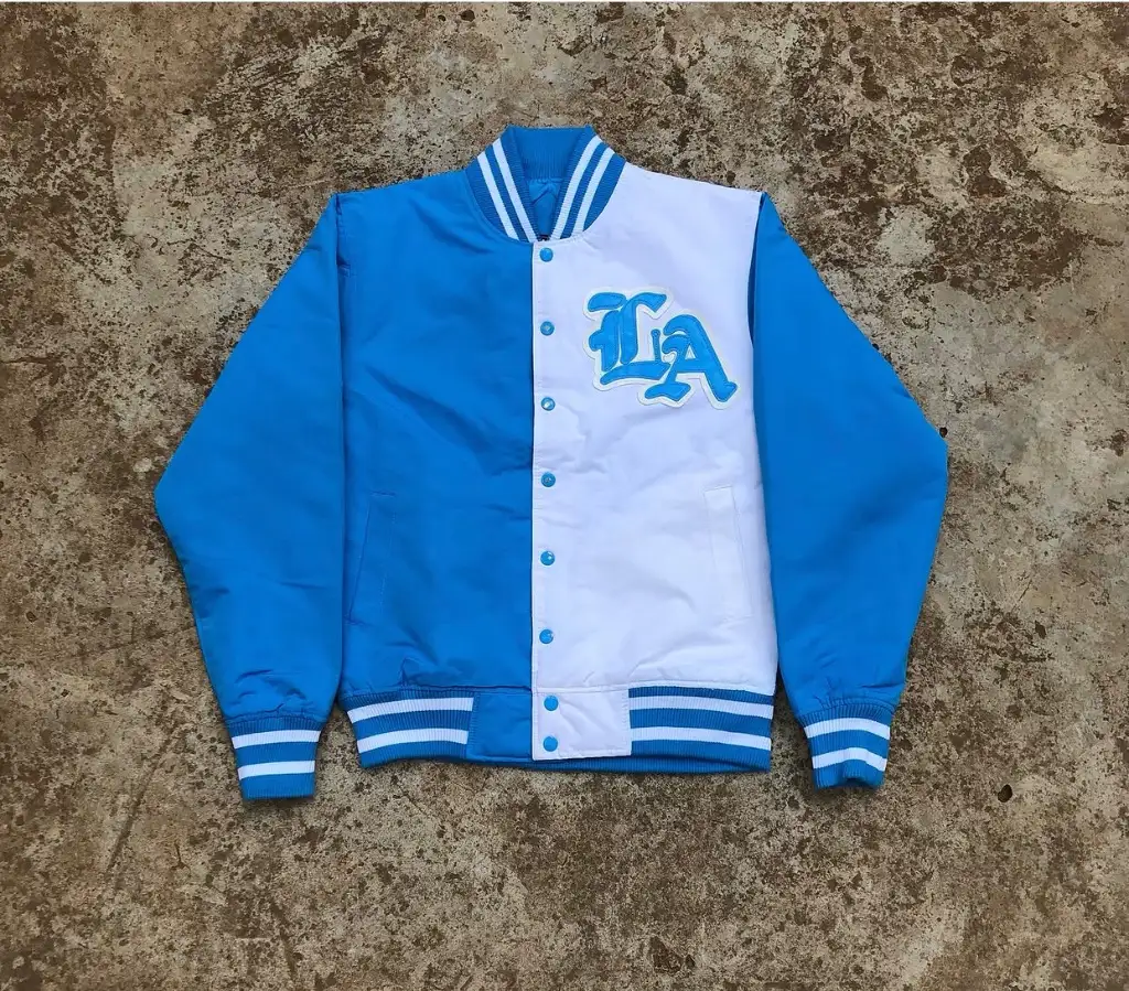 LA Two-Tone Satin Varsity Bomber Jacket