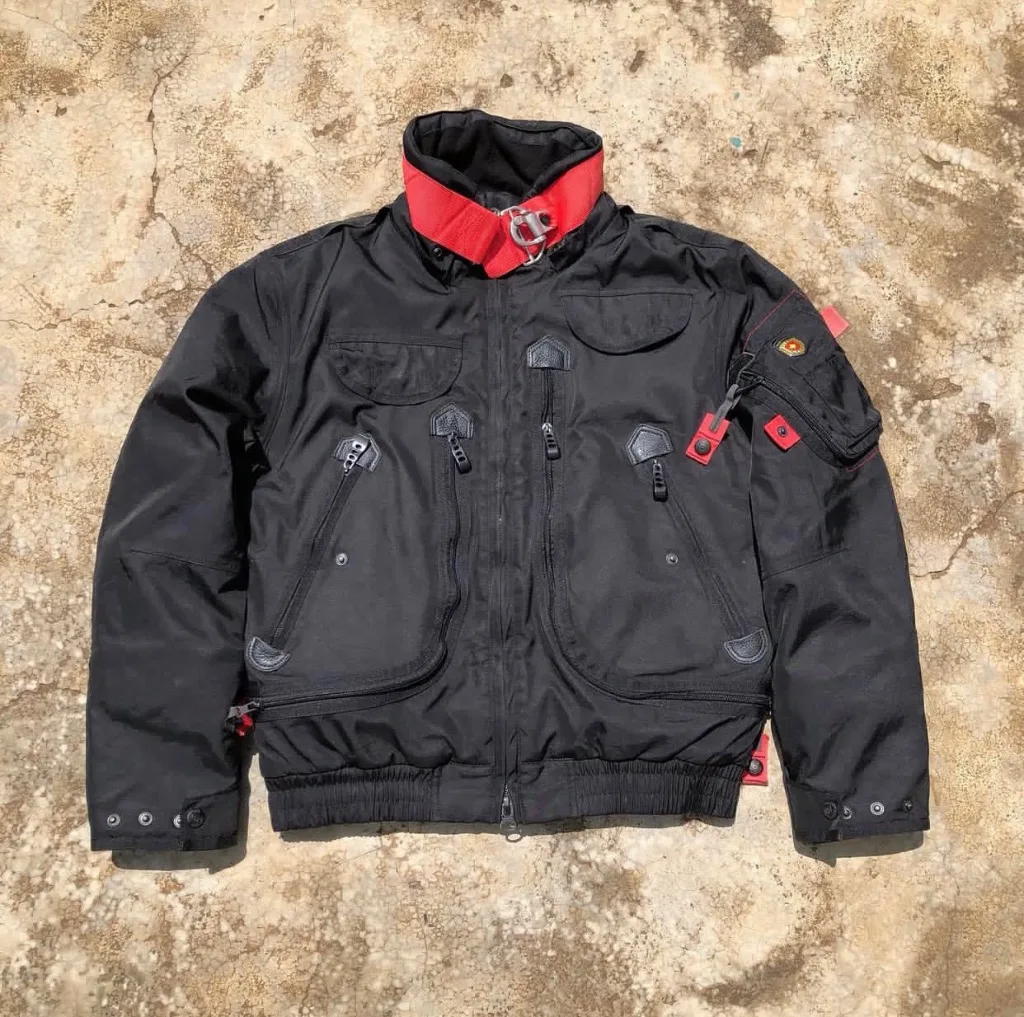 Techwear Goggle Bomber Jacket | Red Strap Collar | Utility | Multi-Pocket