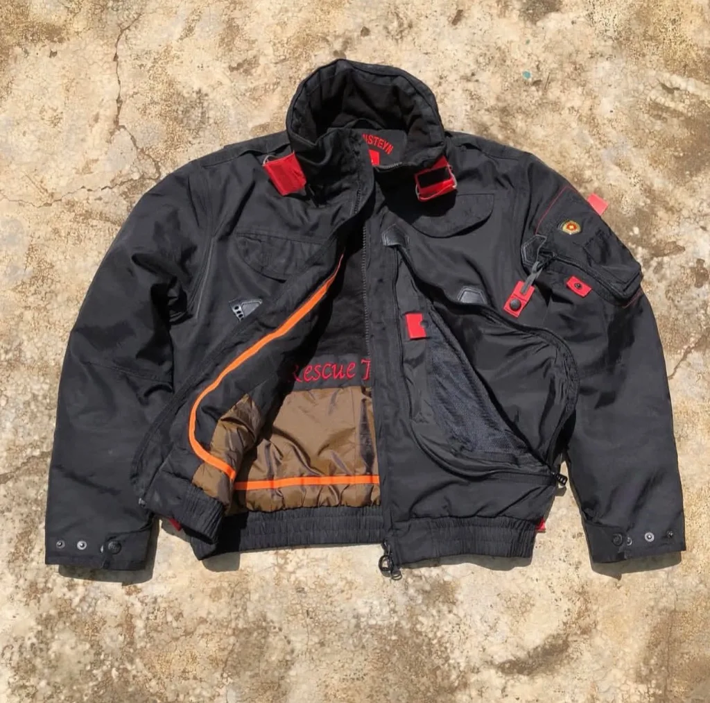 Techwear Goggle Bomber Jacket | Red Strap Collar | Utility | Multi-Pocket