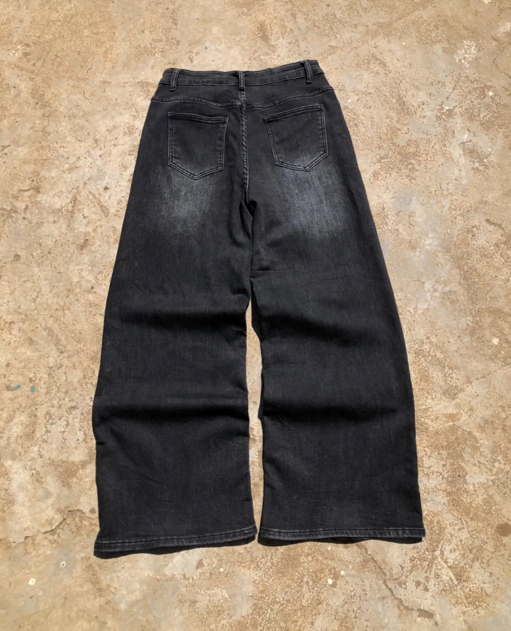Black Washed Wide Leg Jeans - Chain Detail