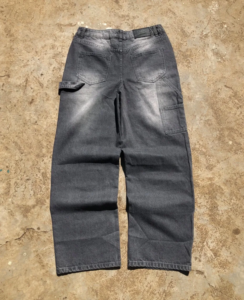Grey Washed Distressed Carpenter Jeans - Chain Detail Tall