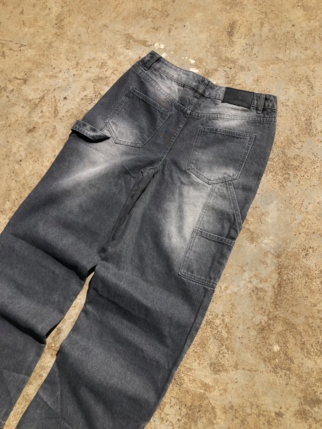Grey Washed Distressed Carpenter Jeans - Chain Detail Tall