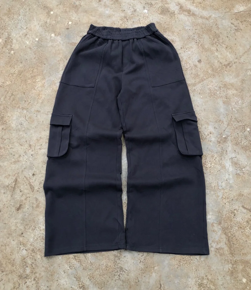 WIDE LEG CARGO PANTS 🖤 Elastic waist | Flap pockets | Relaxed fit