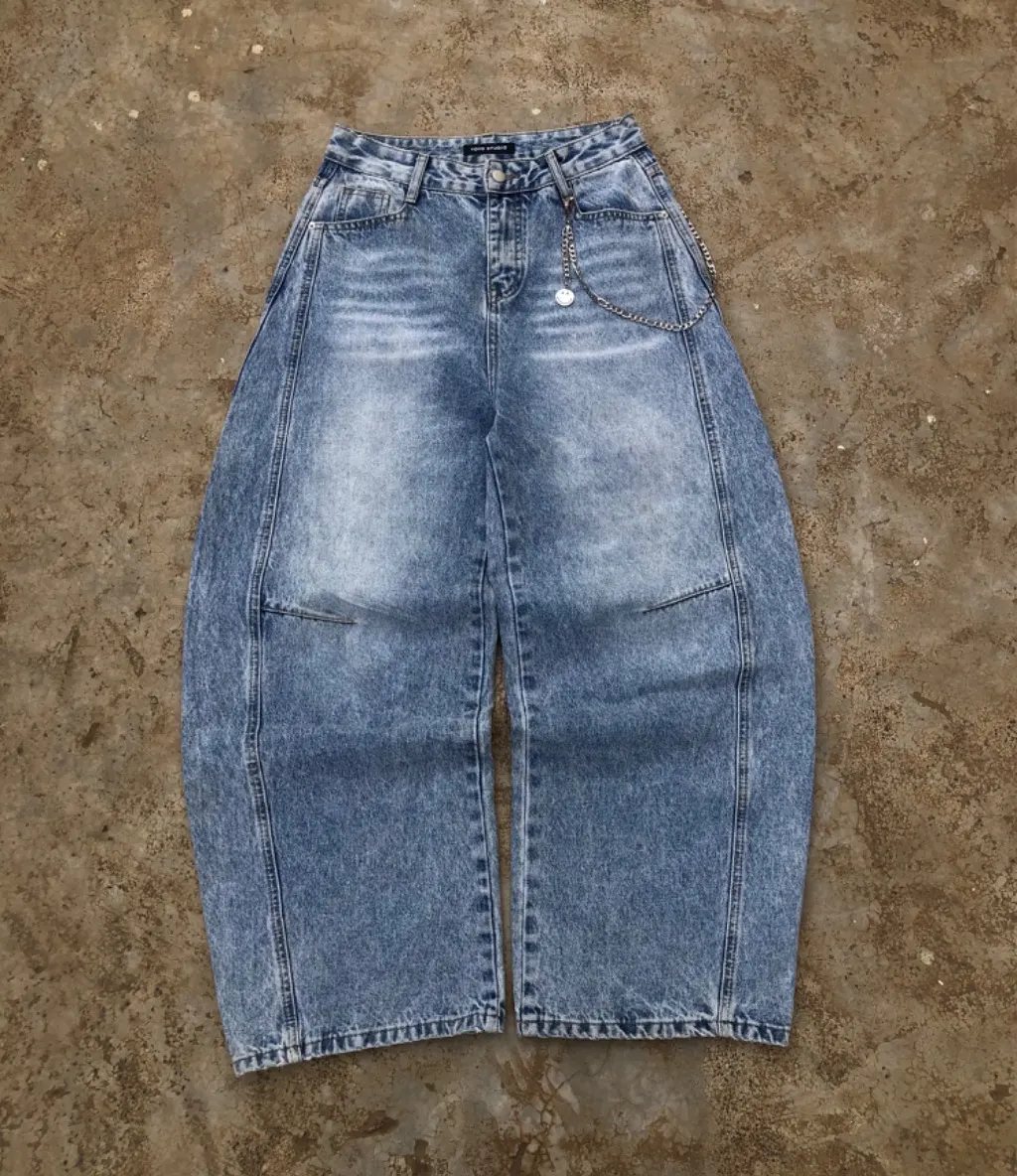 ACID WASH CHAIN JEANS 💎 Balloon cut | Y2K wash | Chain detail