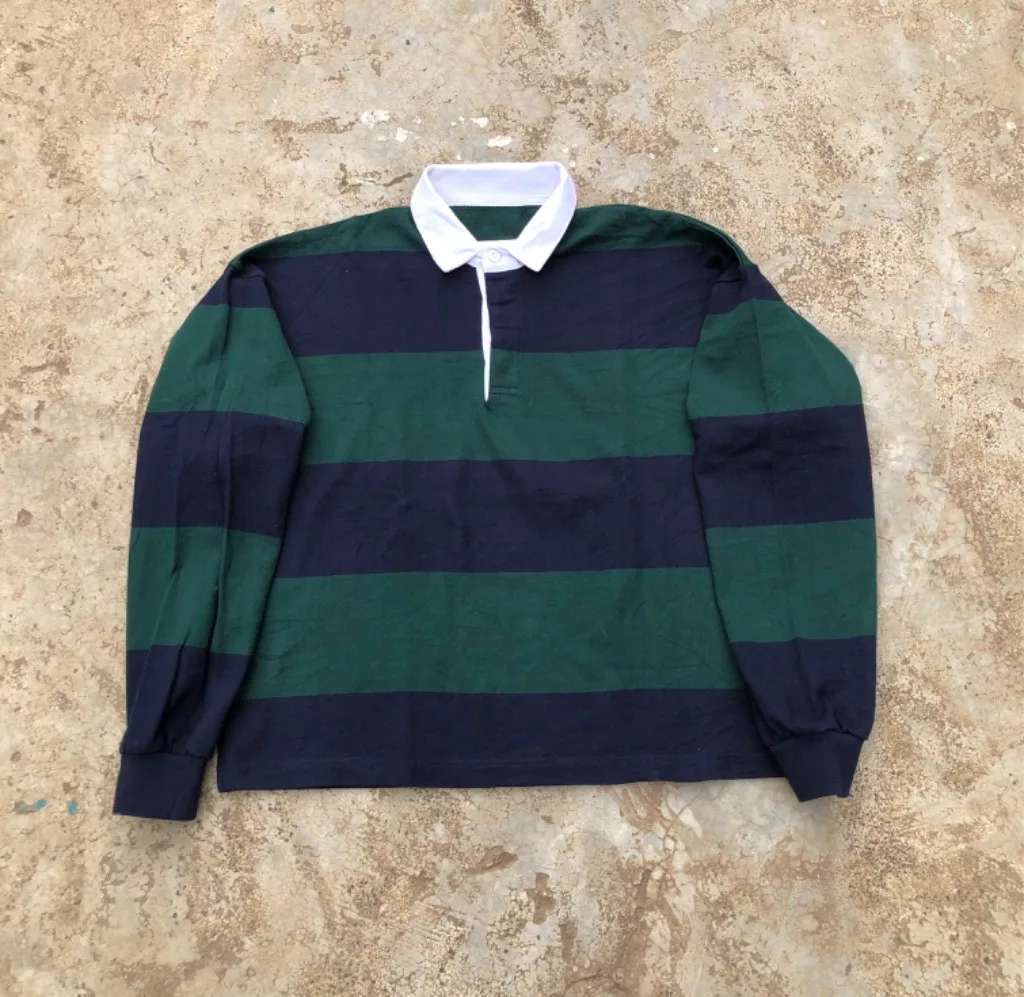Vintage Crop Rugby Shirt Green Navy Stripes
